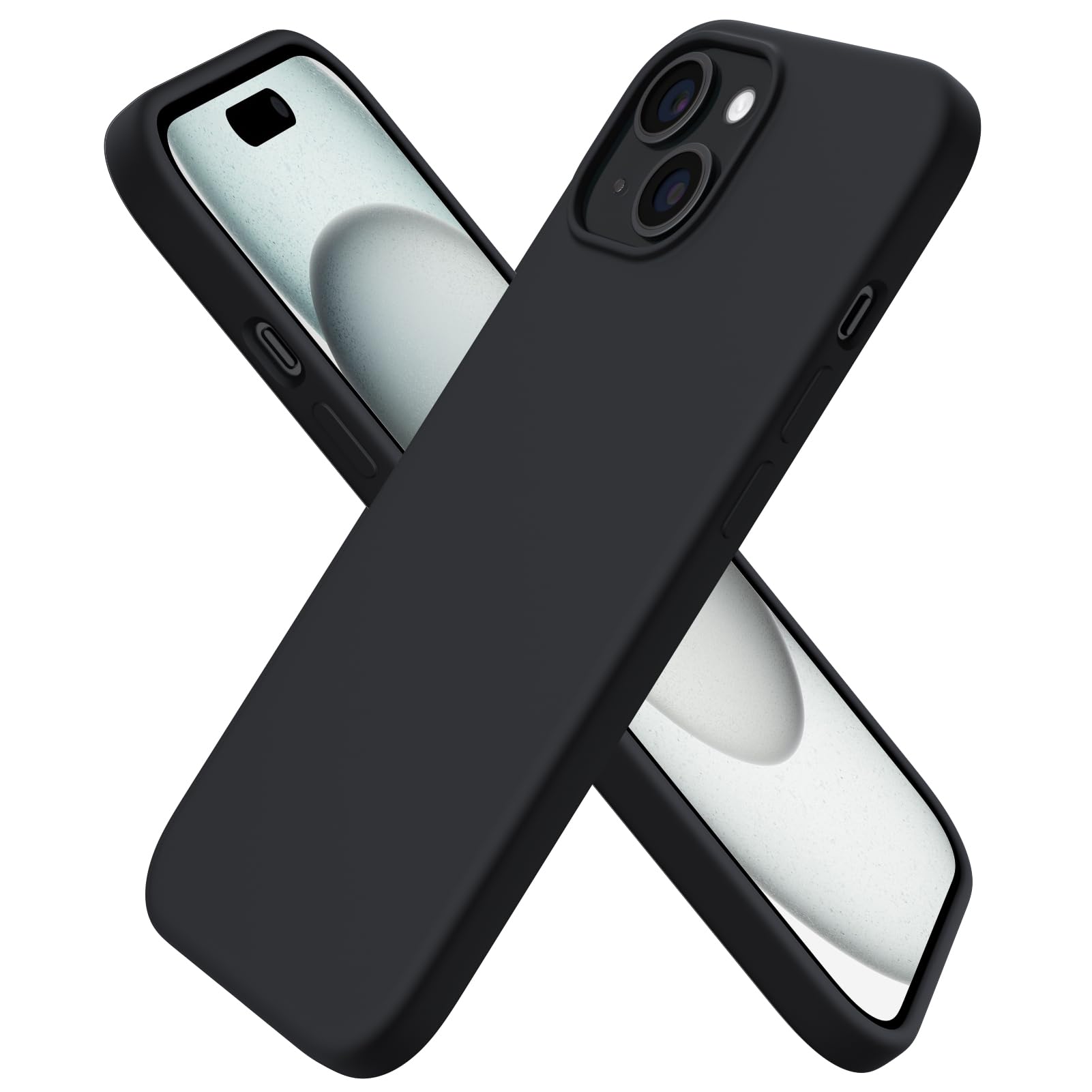 ORNARTO iPhone 15 Case 6.1 Inch - Slim Liquid Silicone Protective Cover with 3 Layer Full Coverage, Soft Gel Rubber & Microfiber Lining (Black) | Perfect for Everyday Protection & Style
