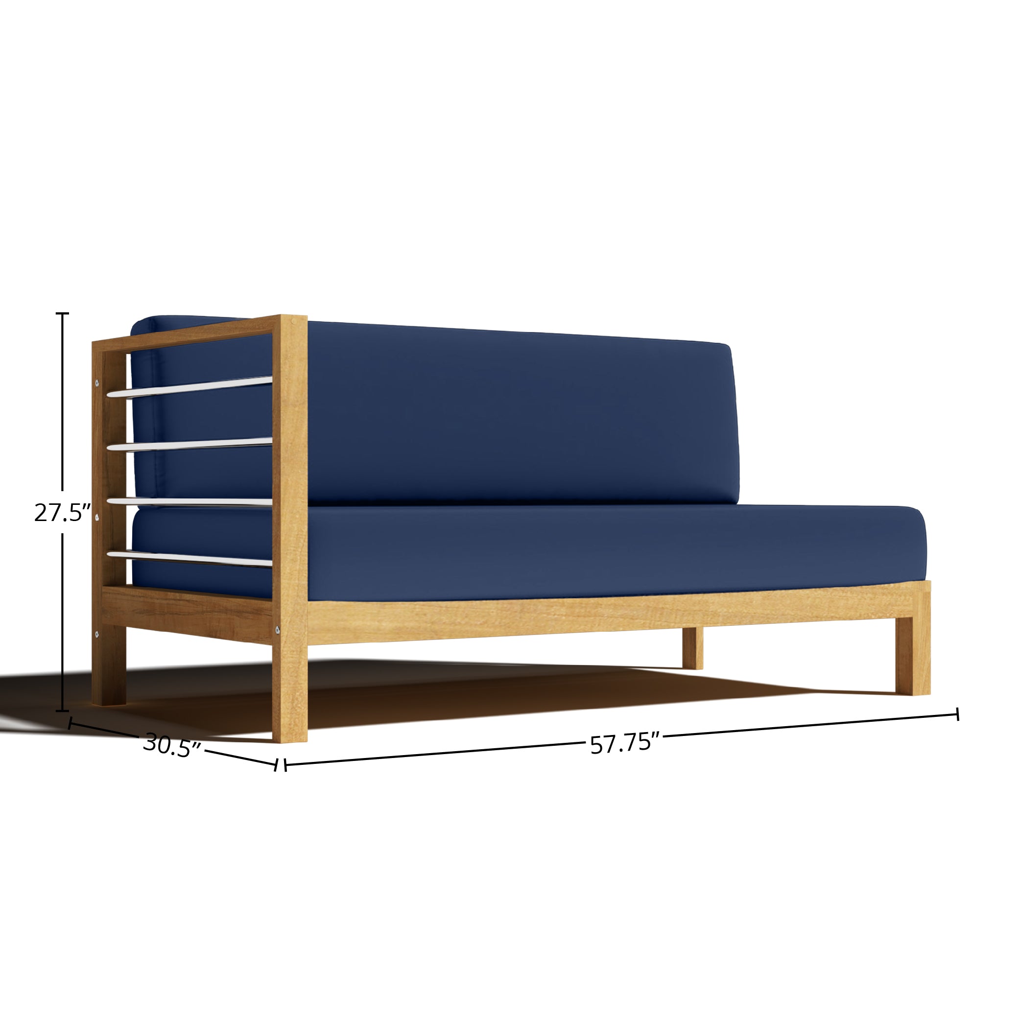 Leon Teak Outdoor Sectional Left Sofa with Sunbrella Navy Cushion - Waterproof Patio Furniture for Poolside, Garden & Backyard Relaxation