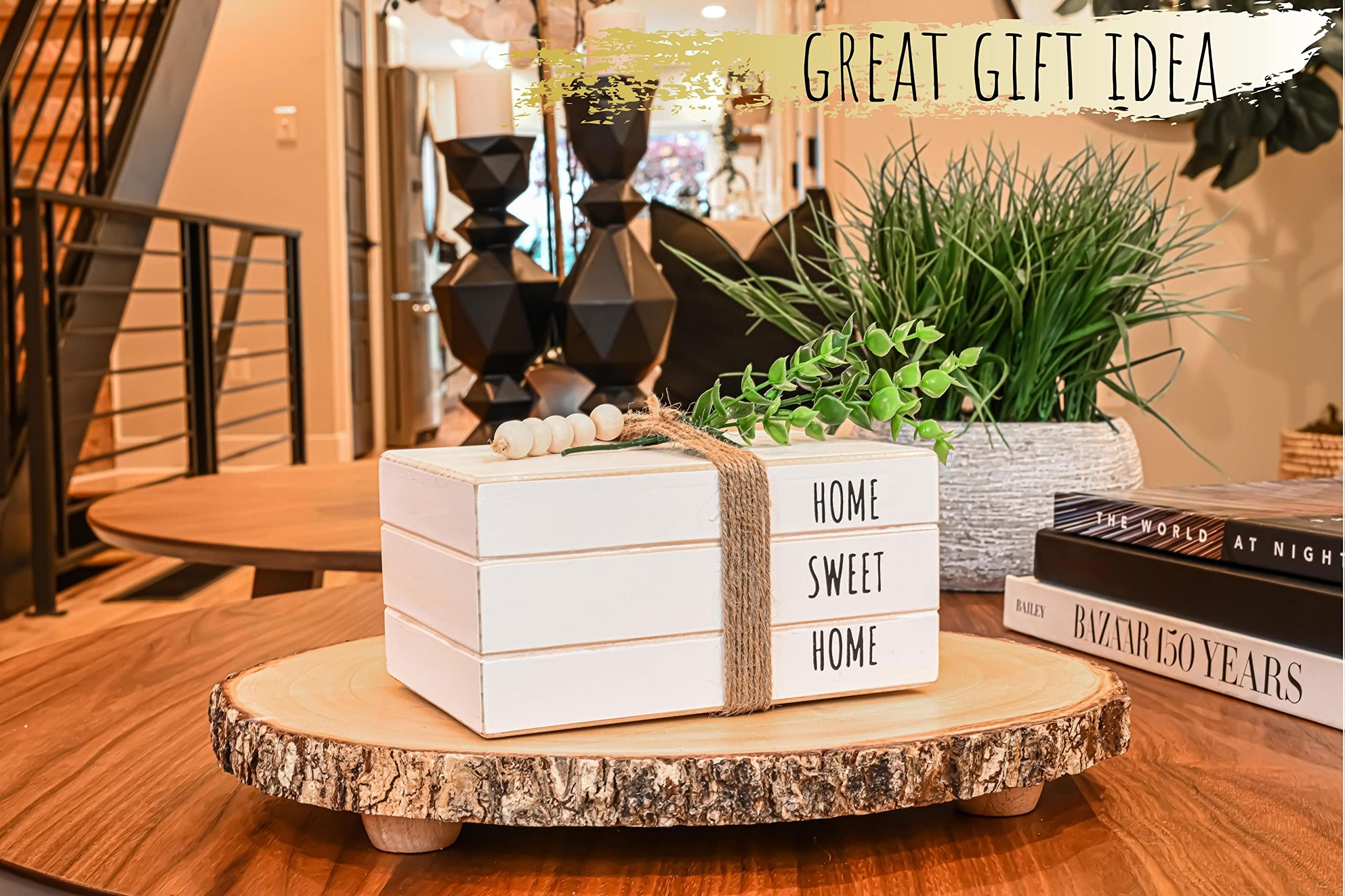 2in1 Stacked Books Decor - Farmhouse Style for Coffee Table & Home