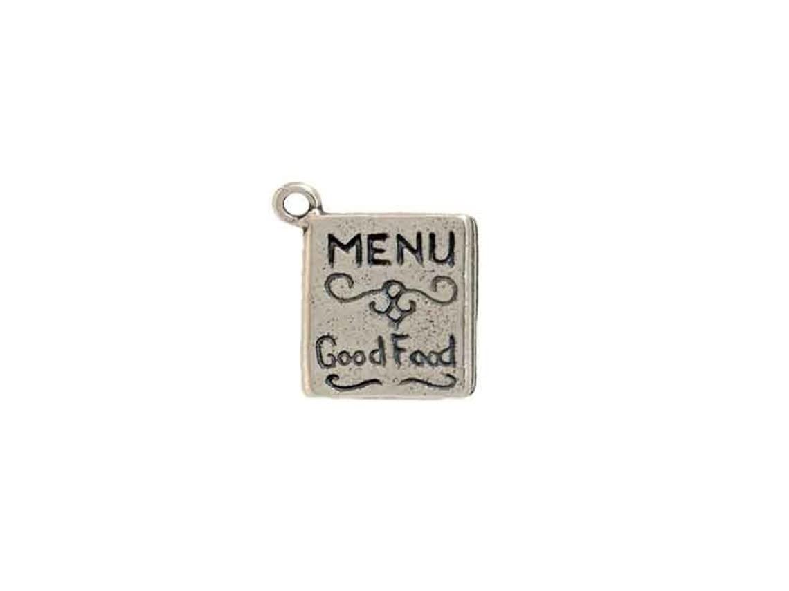 Vintage 'Good Food' Sterling Silver Menu Charm Pendant - Handmade Restaurant Theme Jewelry for Necklace Making, Gift for Chefs & Food Lovers (Perfect for Cooking Enthusiasts, Waitress Gifts & Culinary Jewelry Collections)
