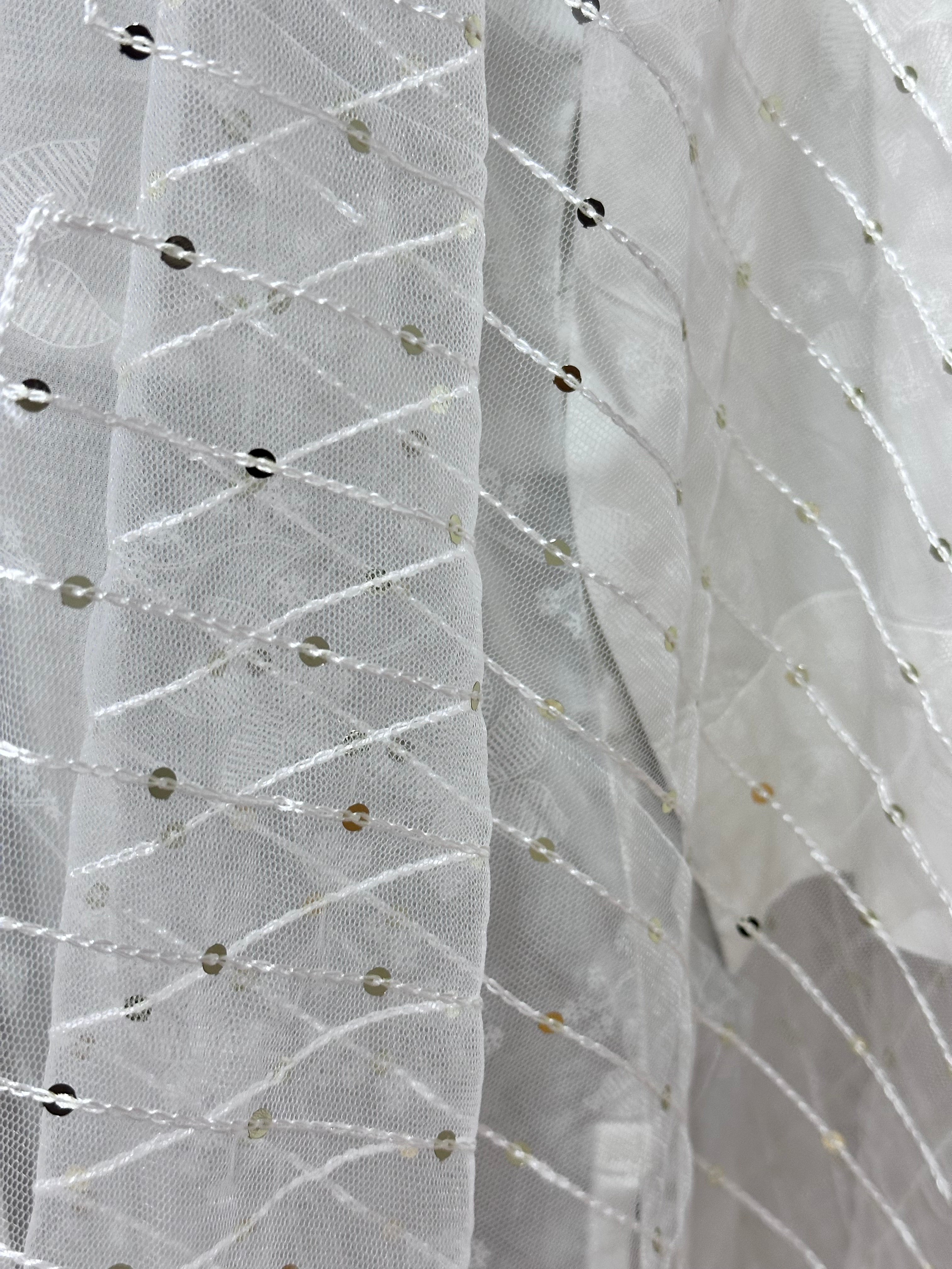 Elegant White Net Dupatta with Gold Sequins - Perfect for Weddings, Parties & Festive Occasions