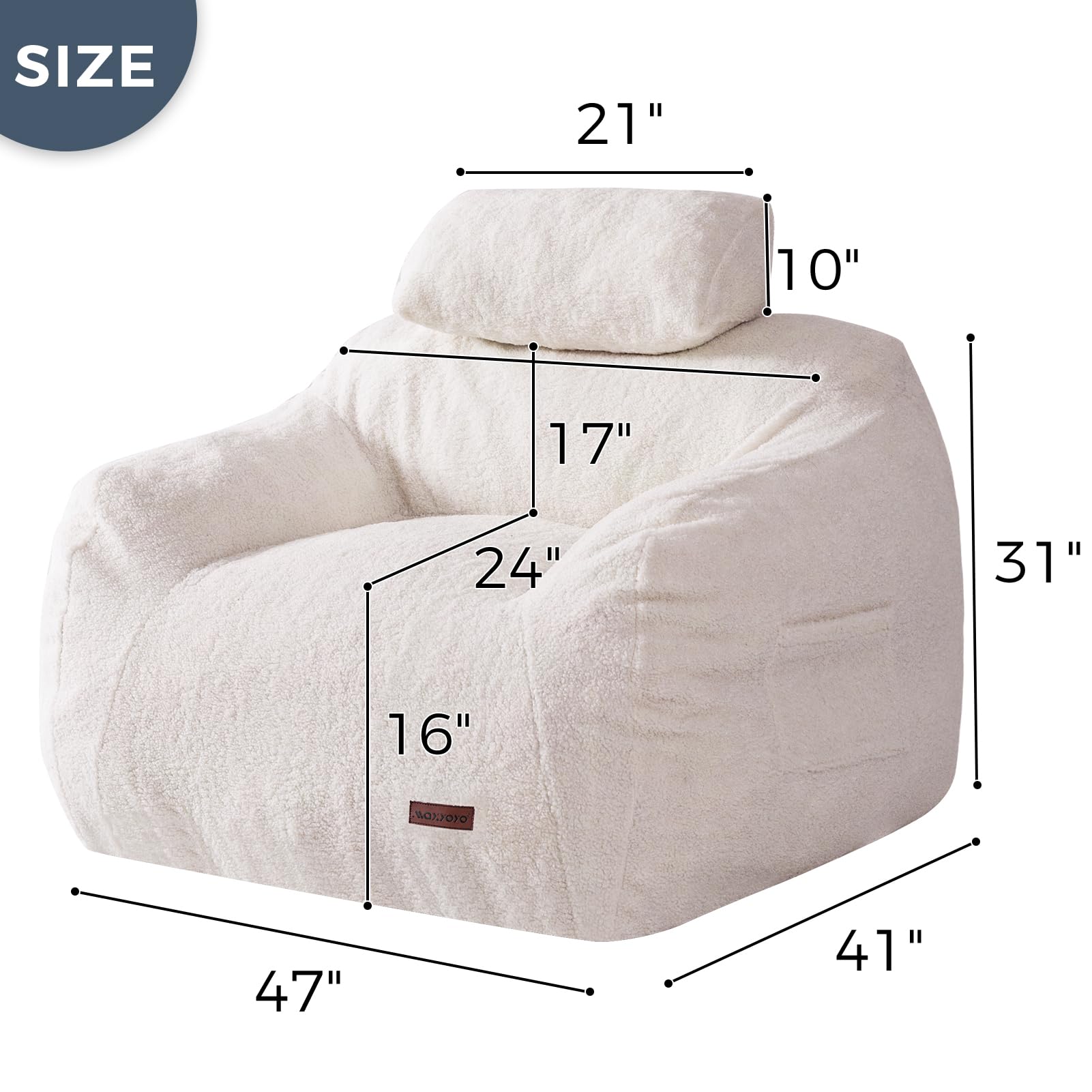 MAXYOYO Oversized Bean Bag Chair with Removable Pillow - Boucle Fabric Bean Bag Sofa for Adults & Teens - Large Upholstered Lounger for Living Room, Bedroom, Game Room - Perfect for Reading, Gaming & Relaxing - Beige Comfort Furniture