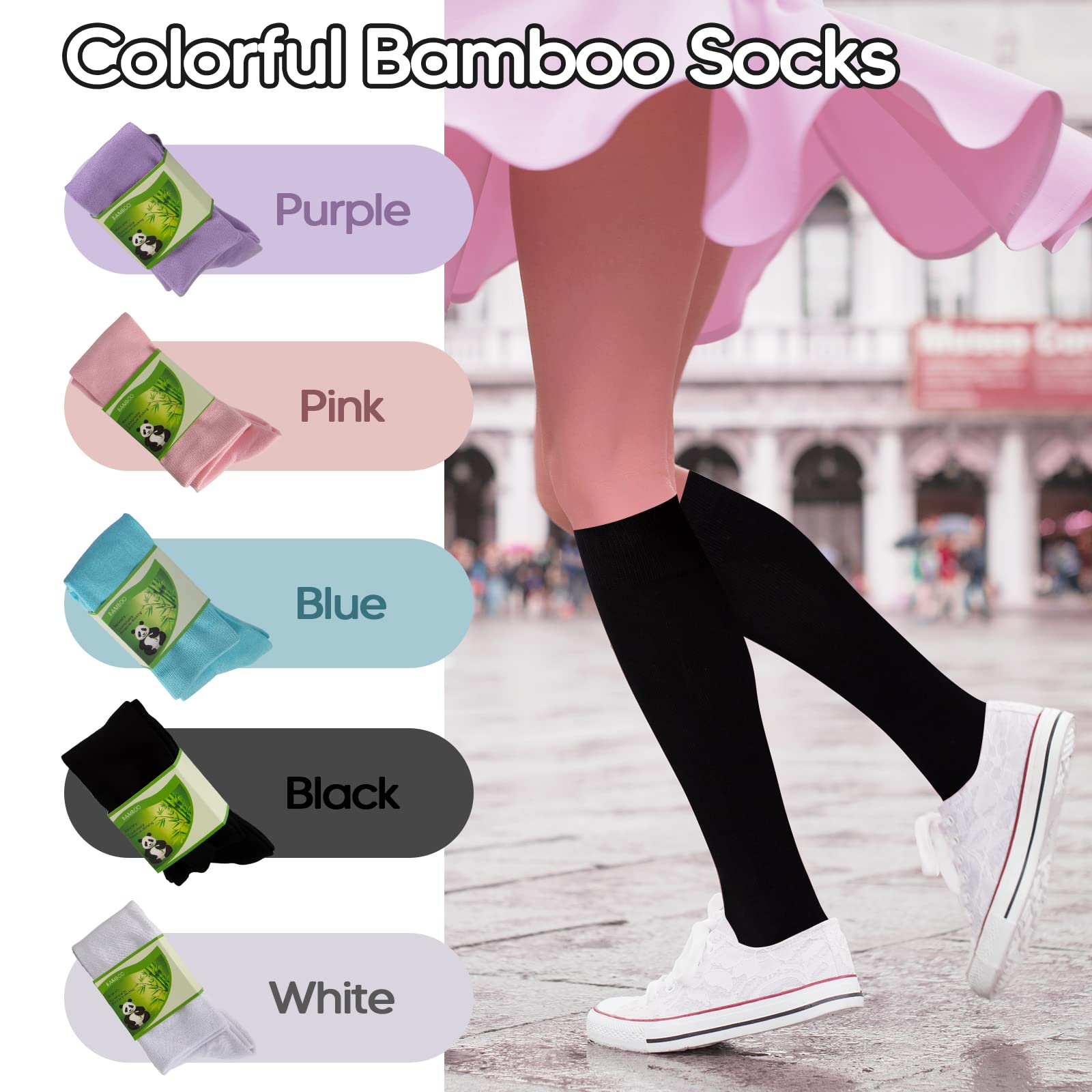 4 Pair Bamboo Knee High Socks - Thin, Breathable & Lightweight Dress Socks for Women - Perfect for Work, Casual Wear & Everyday Comfort