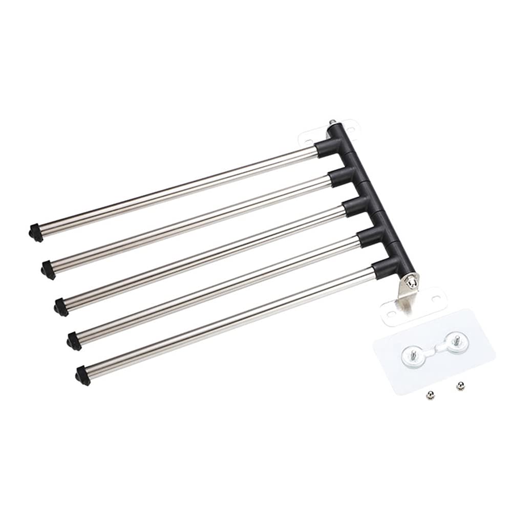 180° Rotating Wall-Mounted Towel Rack with Hooks - Space Saving Bathroom & Kitchen Storage Organizer for Towels, Robes & Utensils - Perfect for Home, Hotel & Spa Use