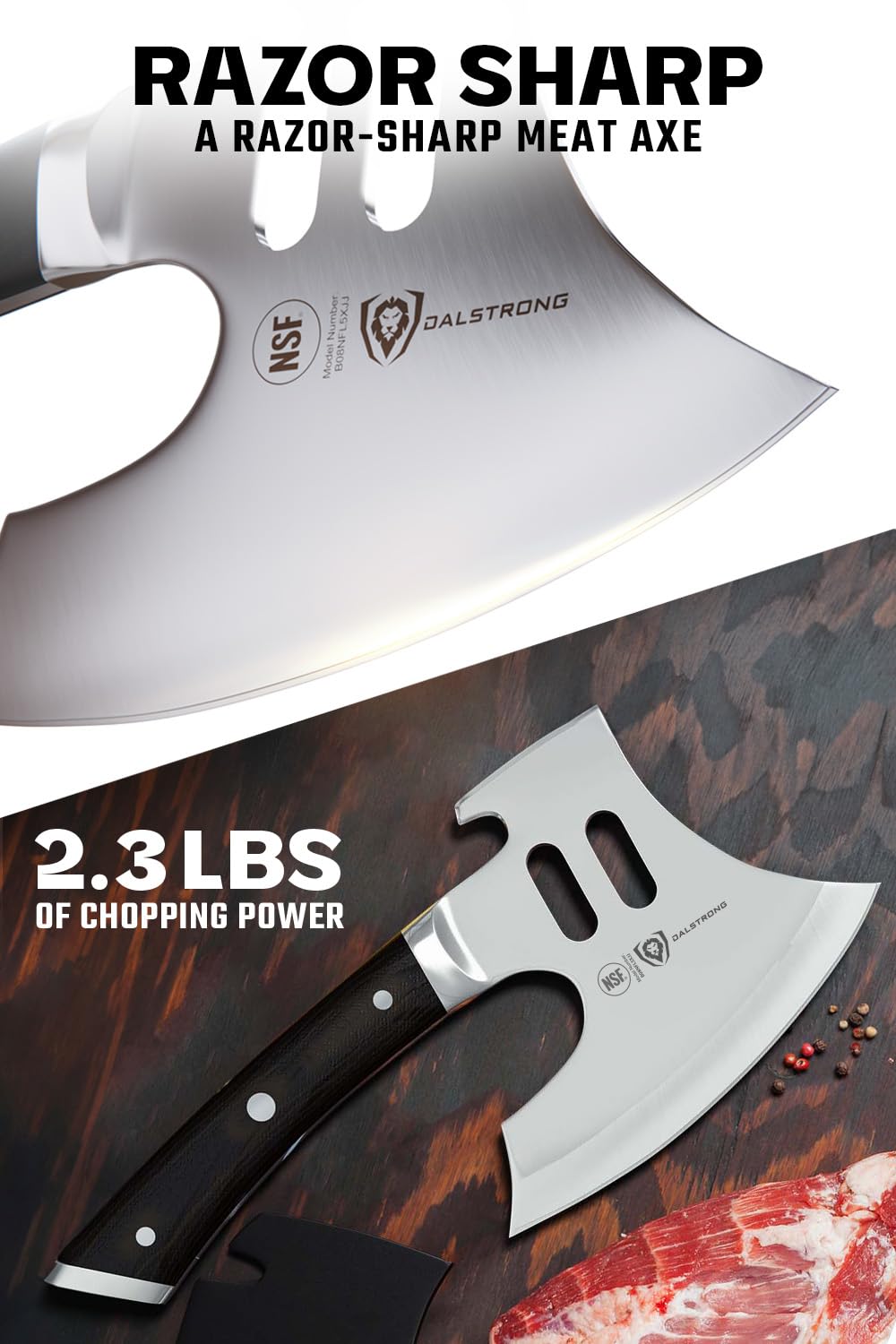 Dalstrong 8-Inch Heavy-Duty Butcher Cleaver Knife - The Punisher - Gladiator Series Elite R with Black G10 Handle, Stand & Sheath - Perfect for Professional Chefs, Home Cooking & Meat Processing