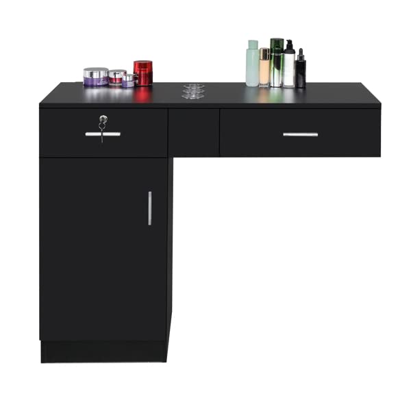 Wall-Mounted Hairdressing Cabinet with 2 Drawers, 2 Locks & 1 Door - 3 Hair Dryer Holder - Black | Salon Storage Organizer for Hair Stylists & Home Bathroom