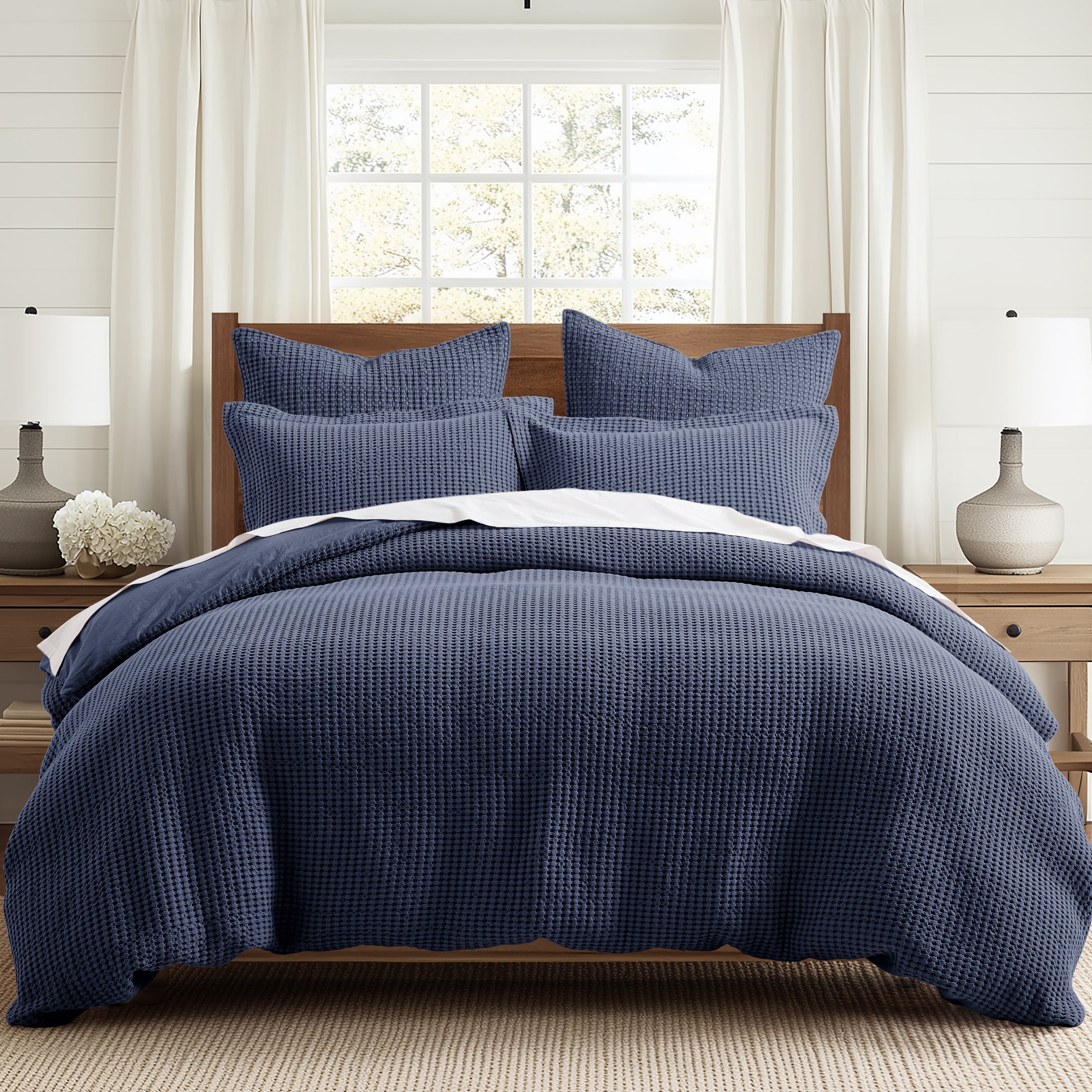 Mills Waffle Duvet Cover Set - Soft Textured Bedding for Cozy Comfort - Perfect for Master Bedroom, Guest Room & Dorm Decor