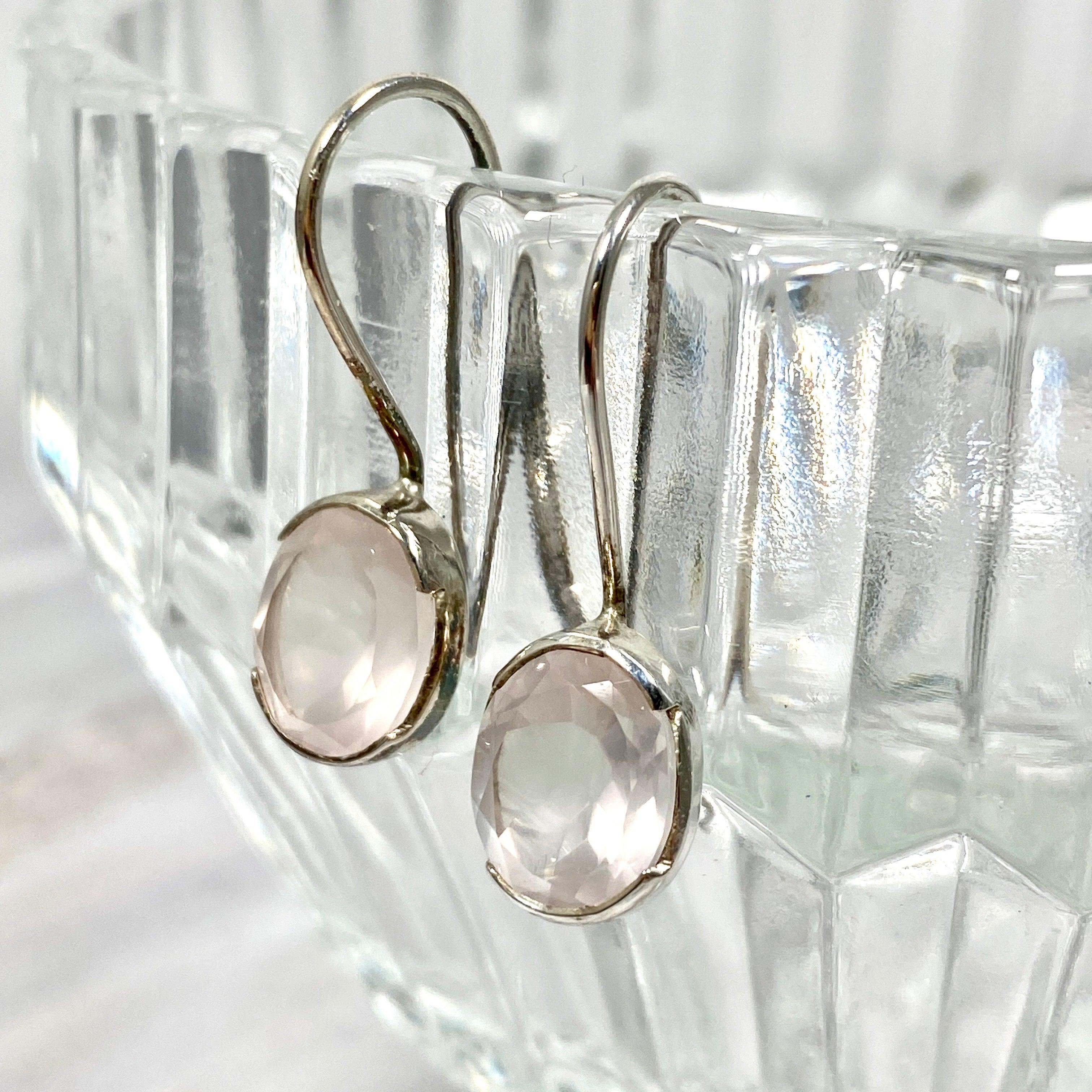 Rose Quartz Faceted Oval Earrings for Women - Elegant Gemstone Jewelry Gift for Her - Perfect for Weddings, Parties & Everyday Wear