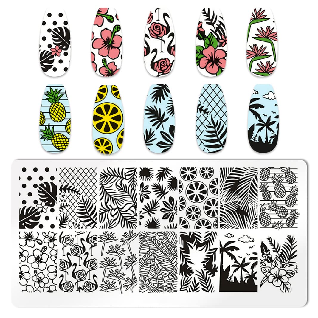 6-Piece Summer Beach Nail Stamping Kit with Seaside Scenery Designs - Coconut Trees, Sunset Waves, Sea Animals - DIY Nail Art Plates for Manicure & Pedicure - Perfect for Summer Vacations, Beach Parties & Nail Salon Use