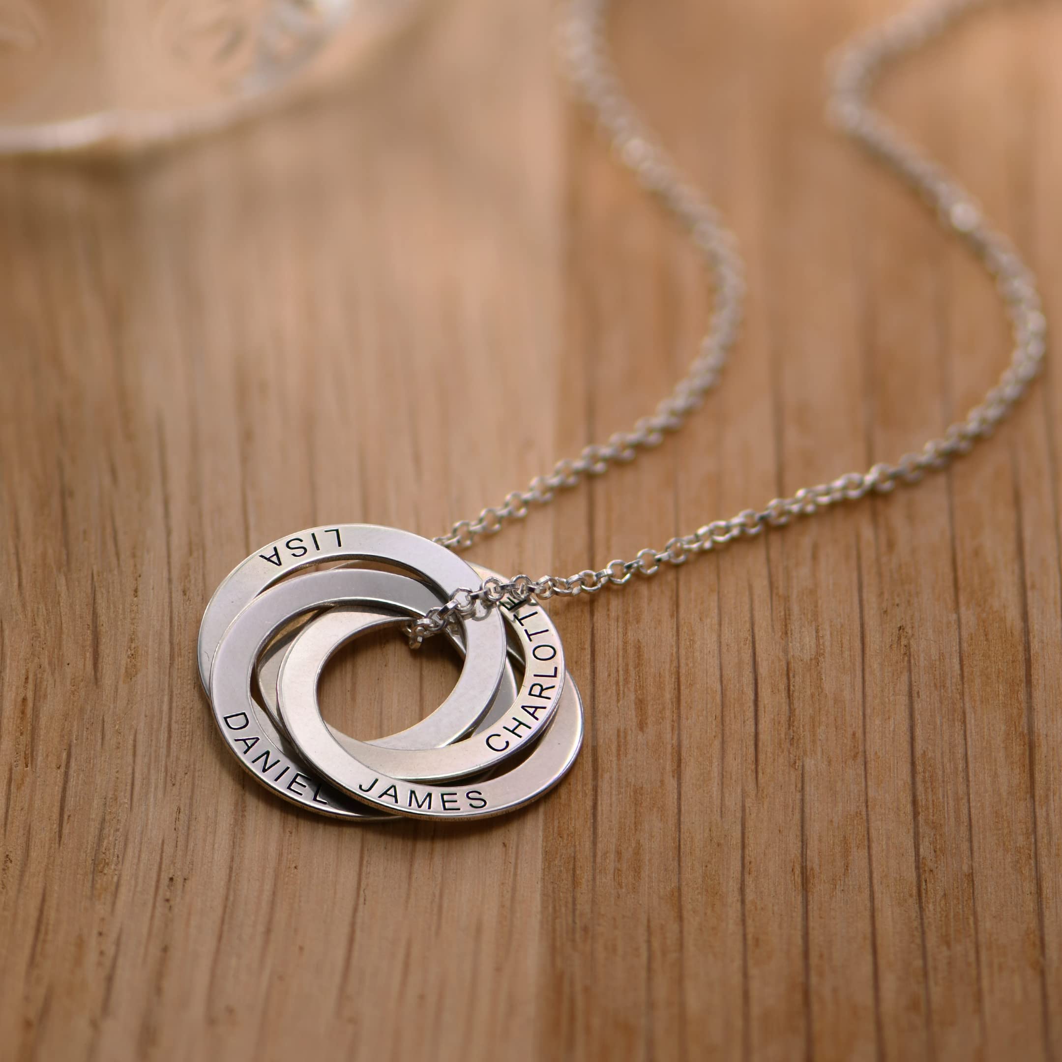 Personalized Russian Ring Round Circle Necklace with 4 Interlocking Rings - Custom Engraved Family Pendant Jewelry - Unique Gift for Women, Mom, Wife - Perfect for Mother's Day, Anniversary, Birthday - Elegant Everyday Wear & Special Occasions