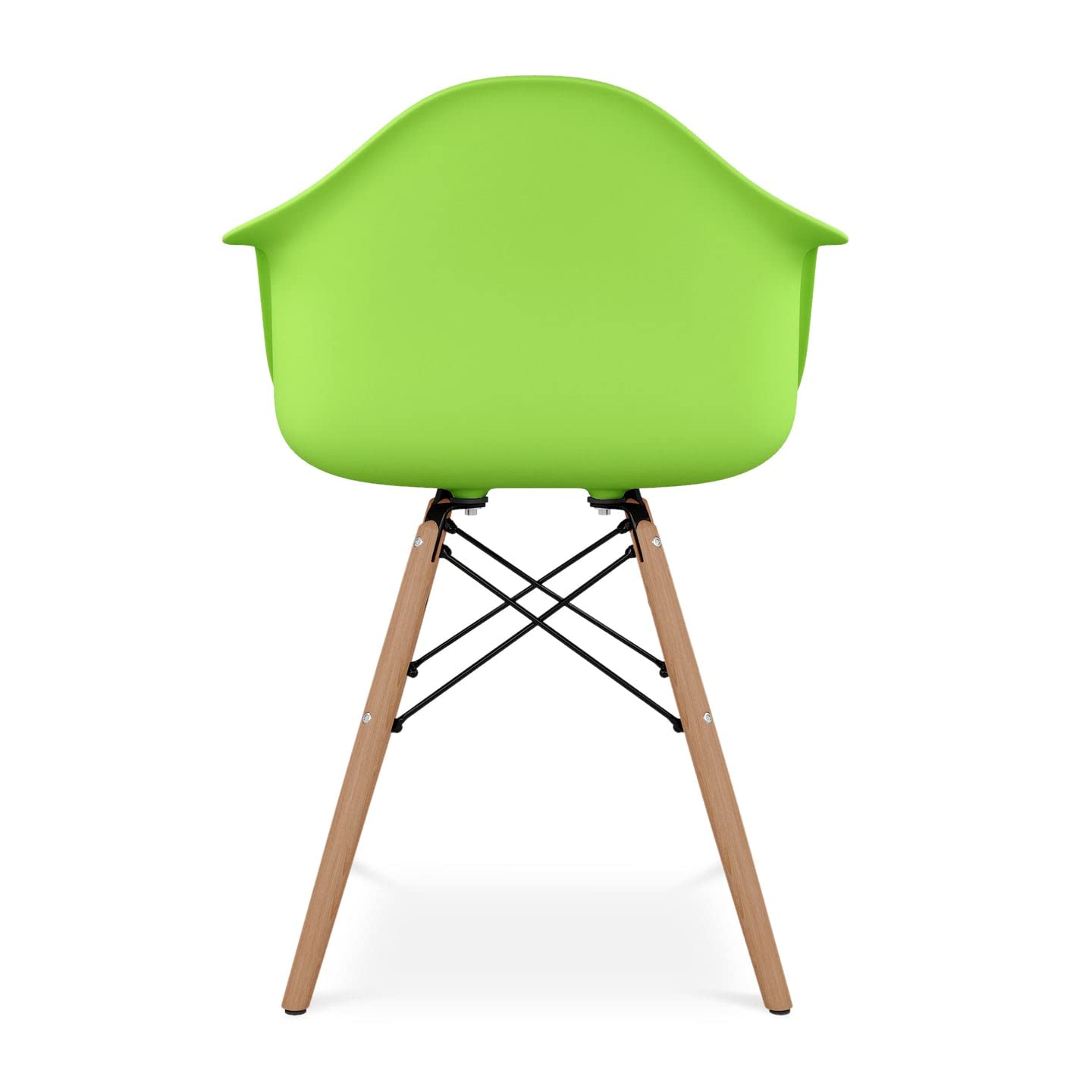 17.5 Inch Green Pyramid Plastic & Beech Wood Dining Chairs - Set of 4 Modern Stackable Armchairs for Kitchen, Dining Room, or Outdoor Patio
