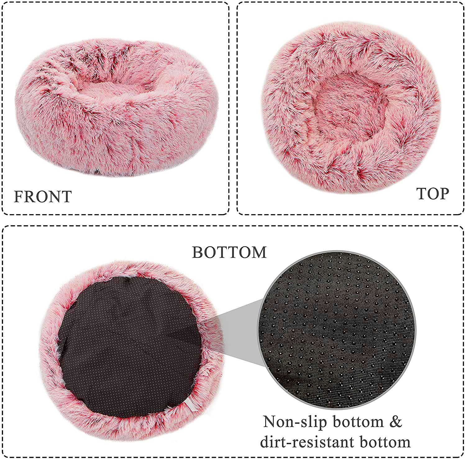 Calming Donut Dog Bed Medium - Plush Round Anti-Anxiety Pet Bed for Dogs & Cats, Marshmallow Soft Faux Fur Cushion (24 Inch, Pink) - Perfect for Anxiety Relief, Cuddling & Cozy Napping in Living Room or Bedroom