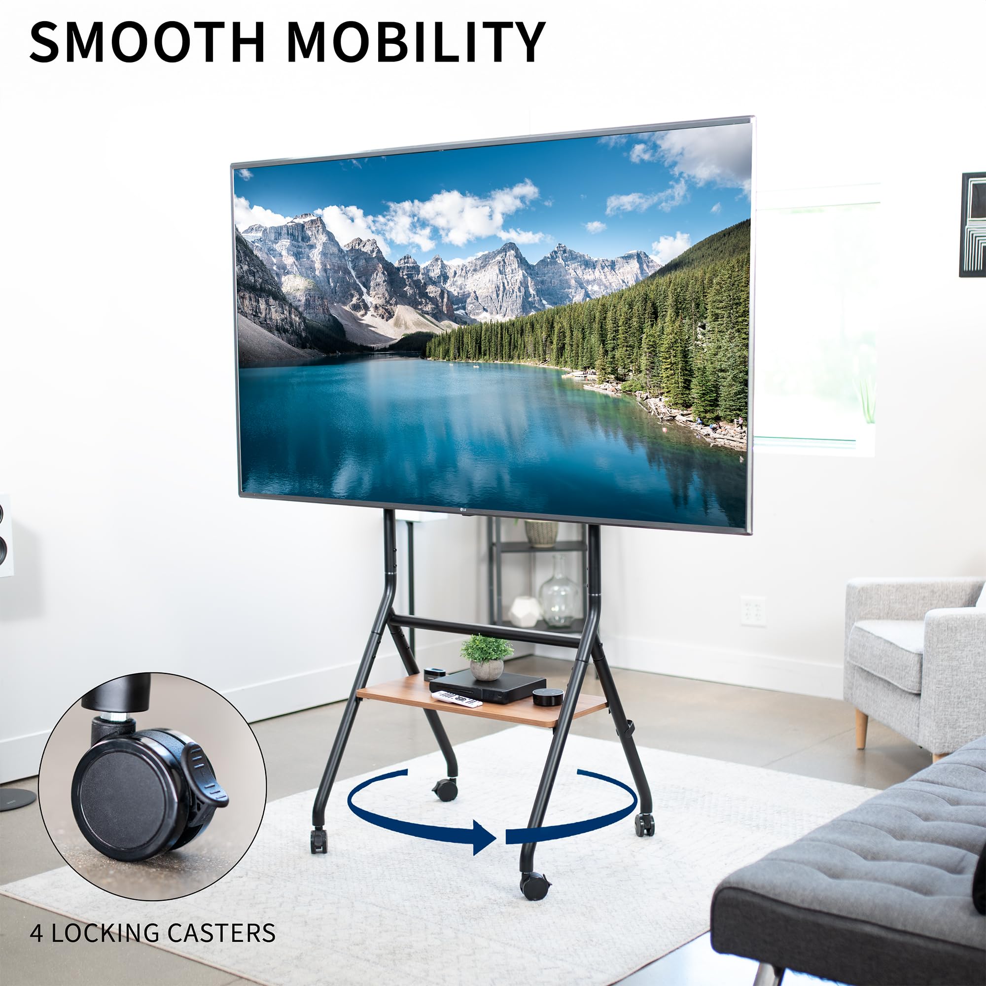 VIVO Adjustable TV Floor Stand for 37 to 86 Inch Screens - Height Adjustable with Dark Wood Shelf, 600x400mm VESA Compatible, Black Frame (STAND-TV86RD) - Perfect for Living Rooms, Bedrooms & Home Theaters
