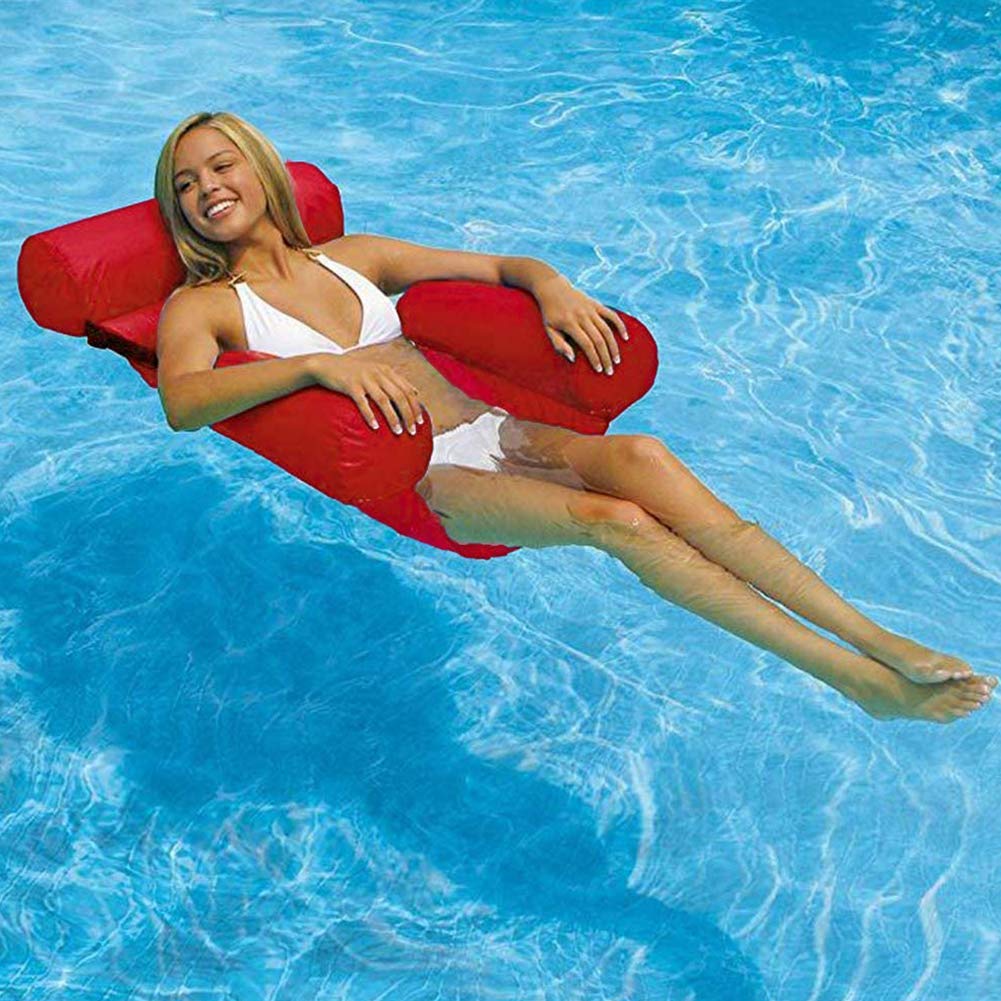 Inflatable Pool Hammock - Floating Lounge Chair for Swimming, Beach & Water Sports - Foldable & Portable Inflatable Water Sofa - Perfect for Summer Relaxation by Pool, Lake or Ocean (Red)