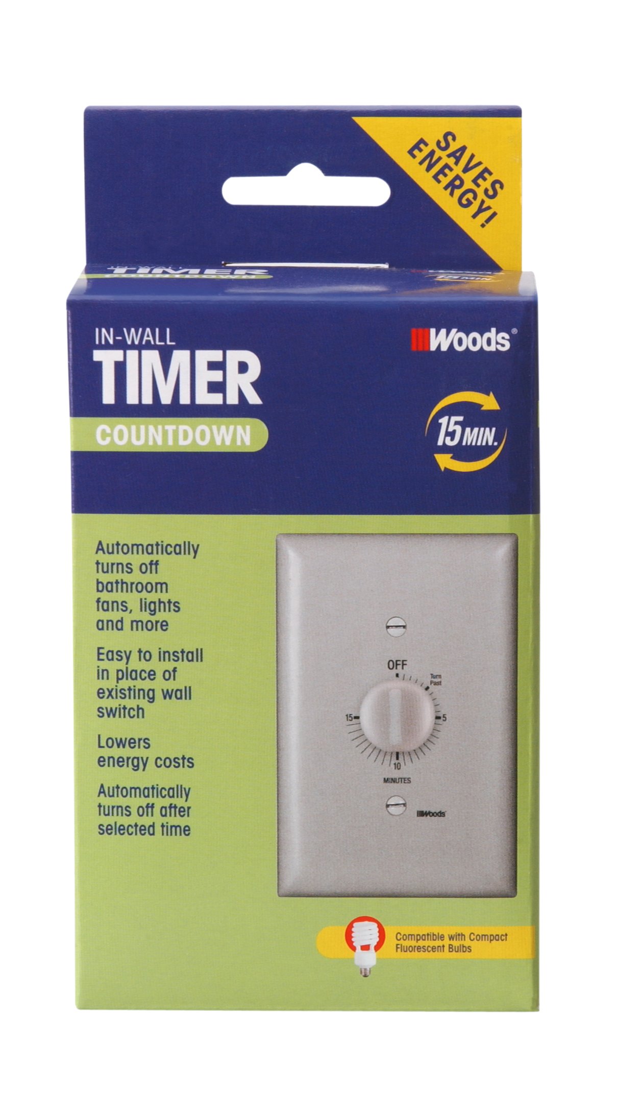 Woods 15 Minute Spring Wound Timer - Classic Gray Mechanical Kitchen Timer for Cooking, Baking & Productivity | Model 59713 | Perfect for Home, Office & Classroom Use
