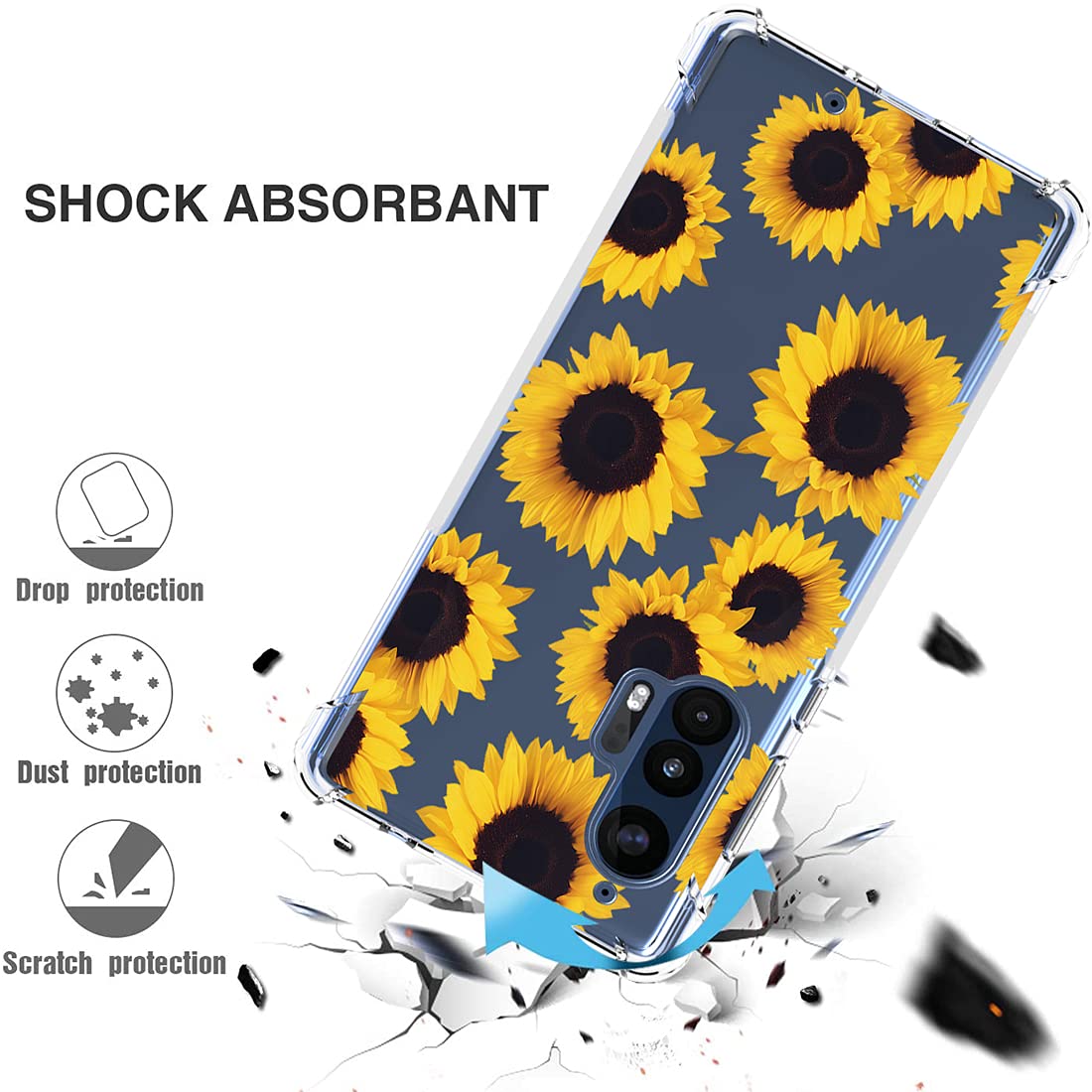 **Clear Shockproof TPU Case for Motorola Edge Plus - Slim Protective Cover for Moto Edge+ (Sunflower Design) | Perfect for Women & Girls, Everyday Use & Travel Protection**