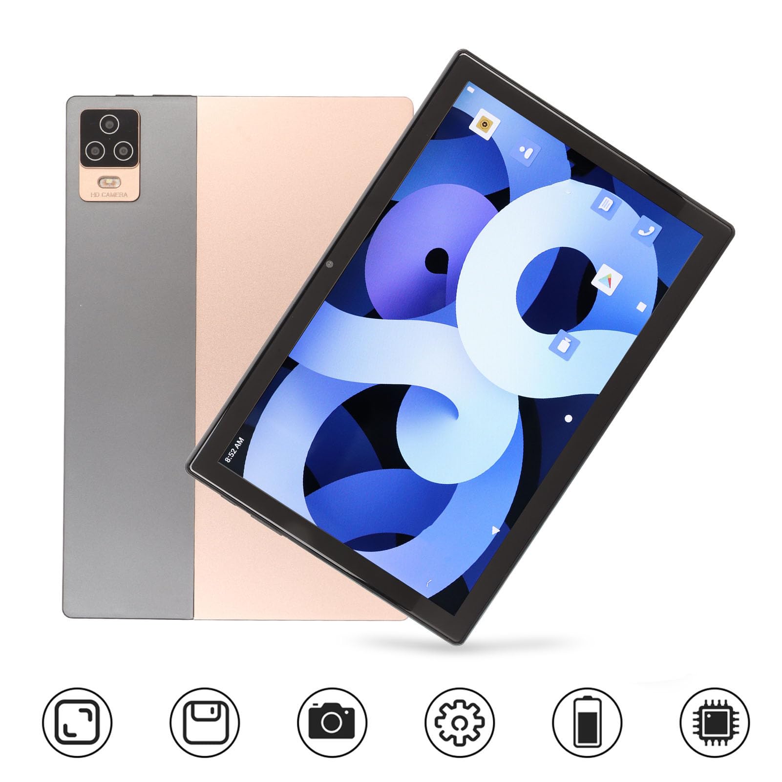 Haofy 10.1 Inch Smart Tablet - 8 Core High Performance Android Tablet with WiFi, HD Display for Work & Entertainment (Gold) | Perfect for Video Conferencing, Online Learning & Business Productivity