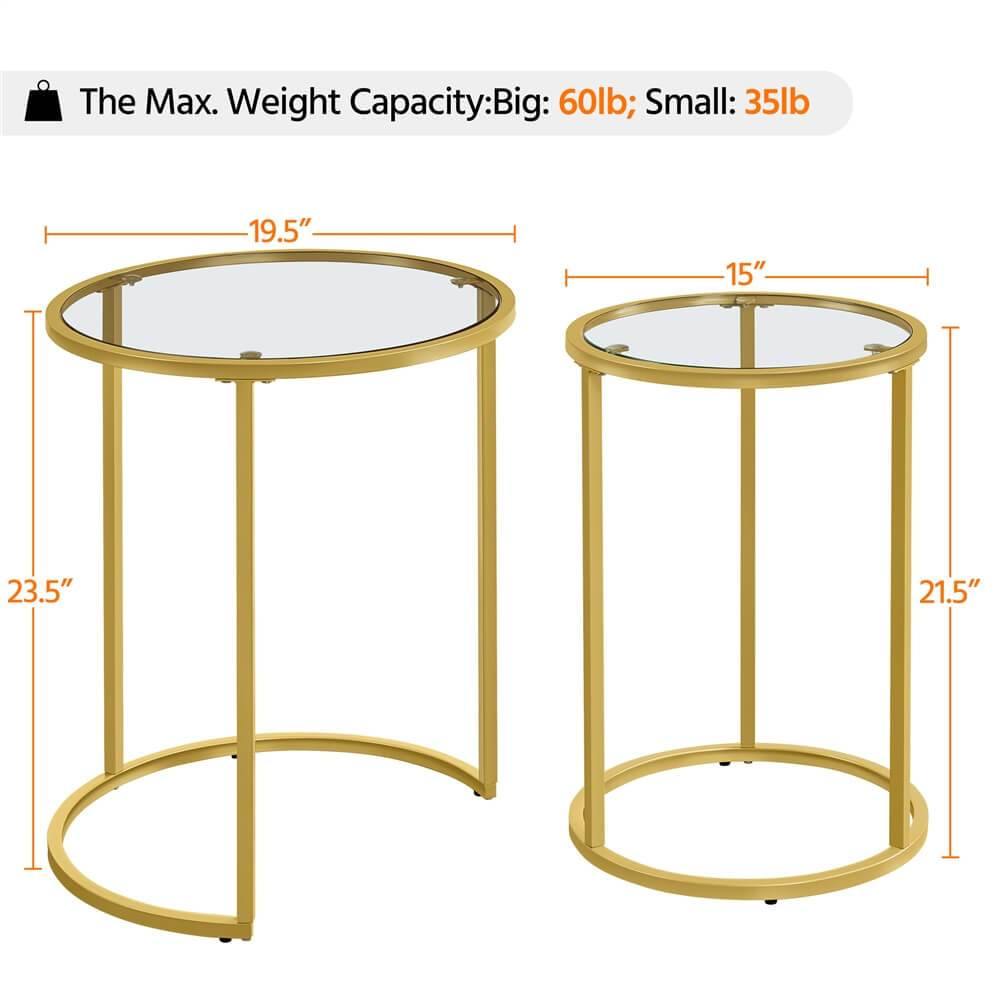 Yaheetech 2-Piece Gold End Table Set - Modern Side Tables for Living Room, Bedroom, or Office - Stylish Accent Tables with Sturdy Metal Frame