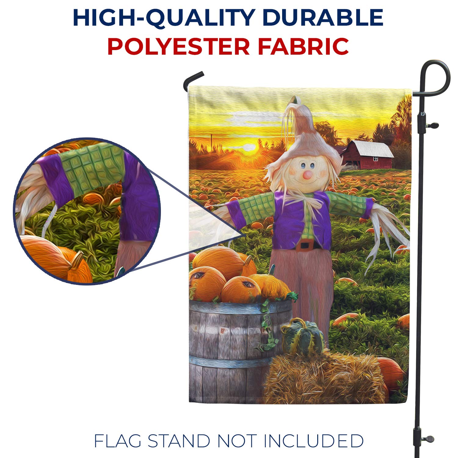 Happy Smiling Scarecrow Garden Flag - Double Sided Fall Harvest Decor with Pumpkins, 12.5 x 18 Inch Seasonal Yard Decoration for Autumn, Thanksgiving & Halloween Outdoor Celebrations