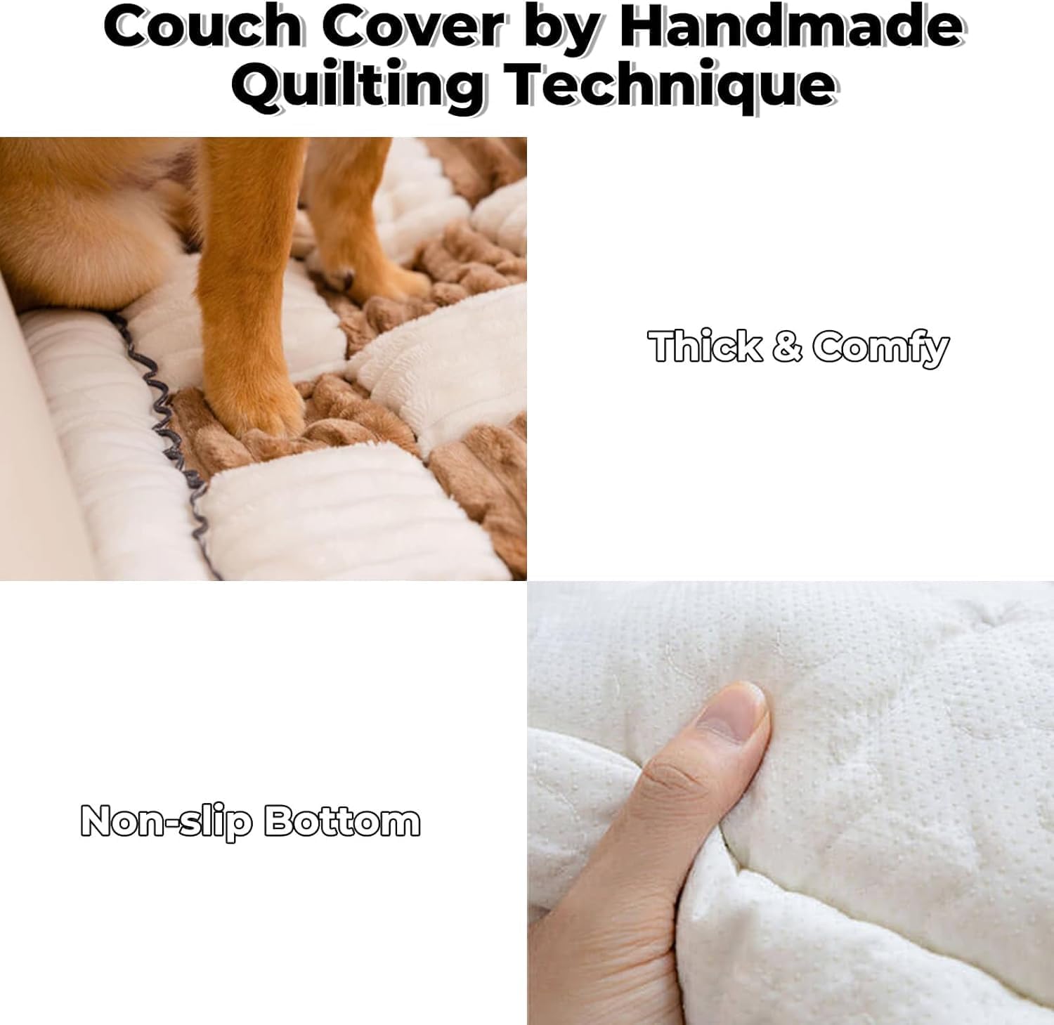 **Funny Pet Couch Cover for Dogs & Cats - Soft Fuzzy Sofa Protector, Cream Plaid Cozy Dog Mat (47.24