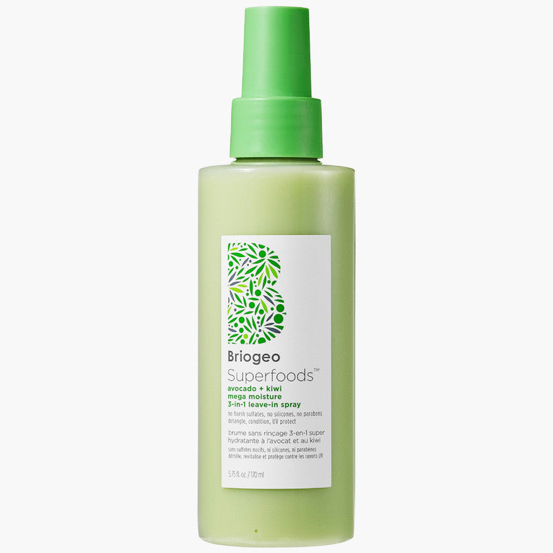 Briogeo Avocado + Kiwi Mega Moisture 3-in-1 Leave-In Conditioner Spray - 5.75 oz | Hydrating Hair Treatment for Dry, Damaged & Curly Hair | Perfect for Daily Use & Post-Wash Care