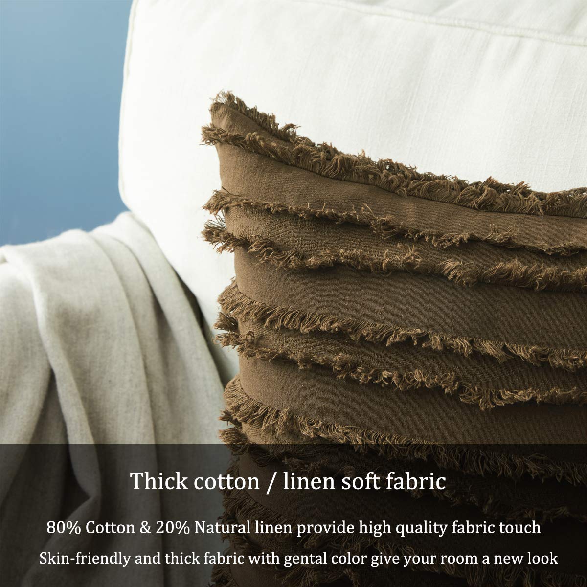 GIGIZAZA 16x16 Inch Decorative Throw Pillow Covers - Chocolate Brown Square Couch Pillows, Soft Cotton Boho Cushion Covers for Sofa, Bed & Living Room Decor