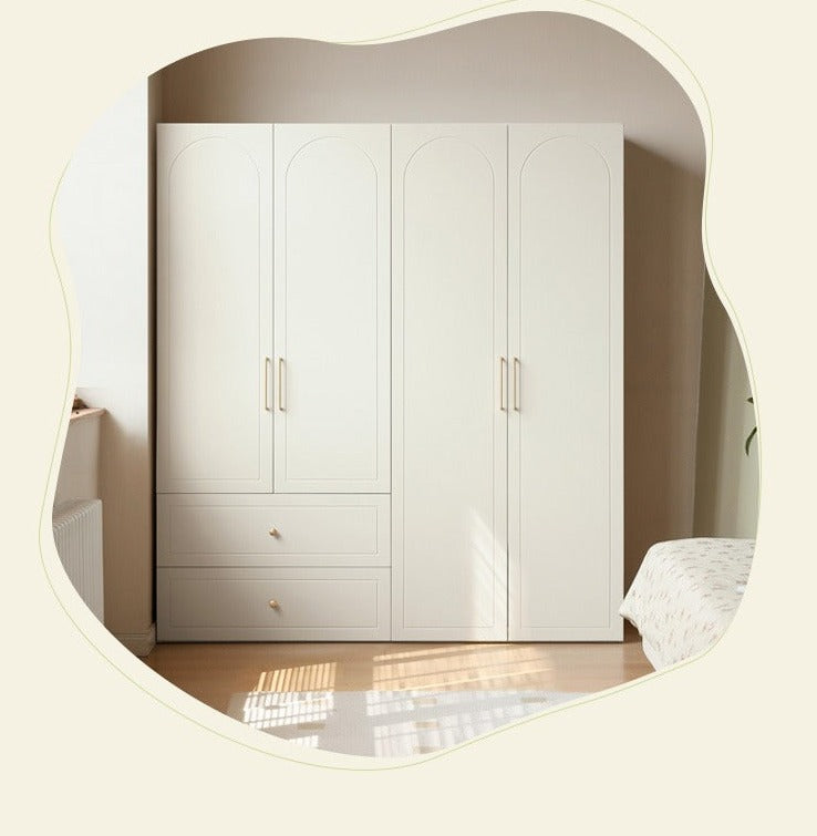 French Cream Pine Solid Wood Wardrobe - Elegant Vintage Closet for Bedroom, Living Room & Guest Room Storage
