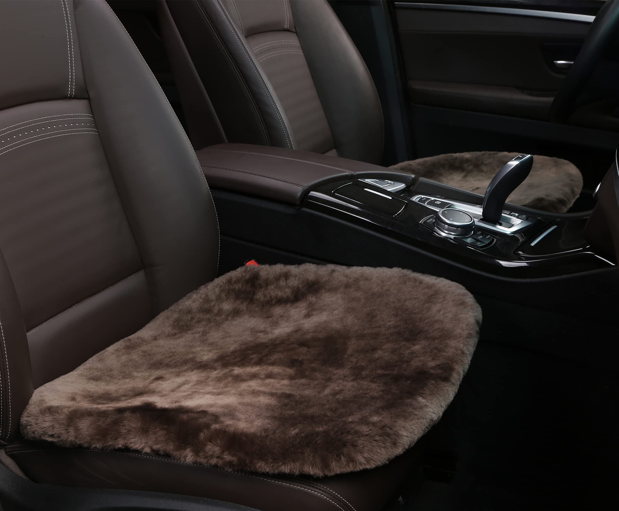 Premium Natural Sheepskin Seat Cushion Cover - 100% Genuine Wholehide Short Wool Car Seat Pad | Universal Fit for Cars, Trucks, SUVs & Vans | Olive Brown Luxury Car Accessory | Perfect for Long Drives, Winter Comfort & Enhanced Interior Style