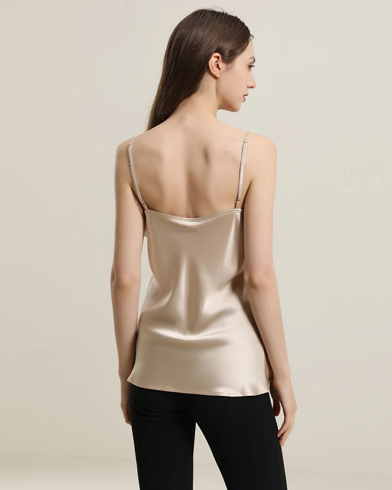19Momme V-Neck Silk Camisole for Women - Luxury Soft Sleepwear & Loungewear - Perfect for Nightwear, Bridal Shower & Relaxing at Home