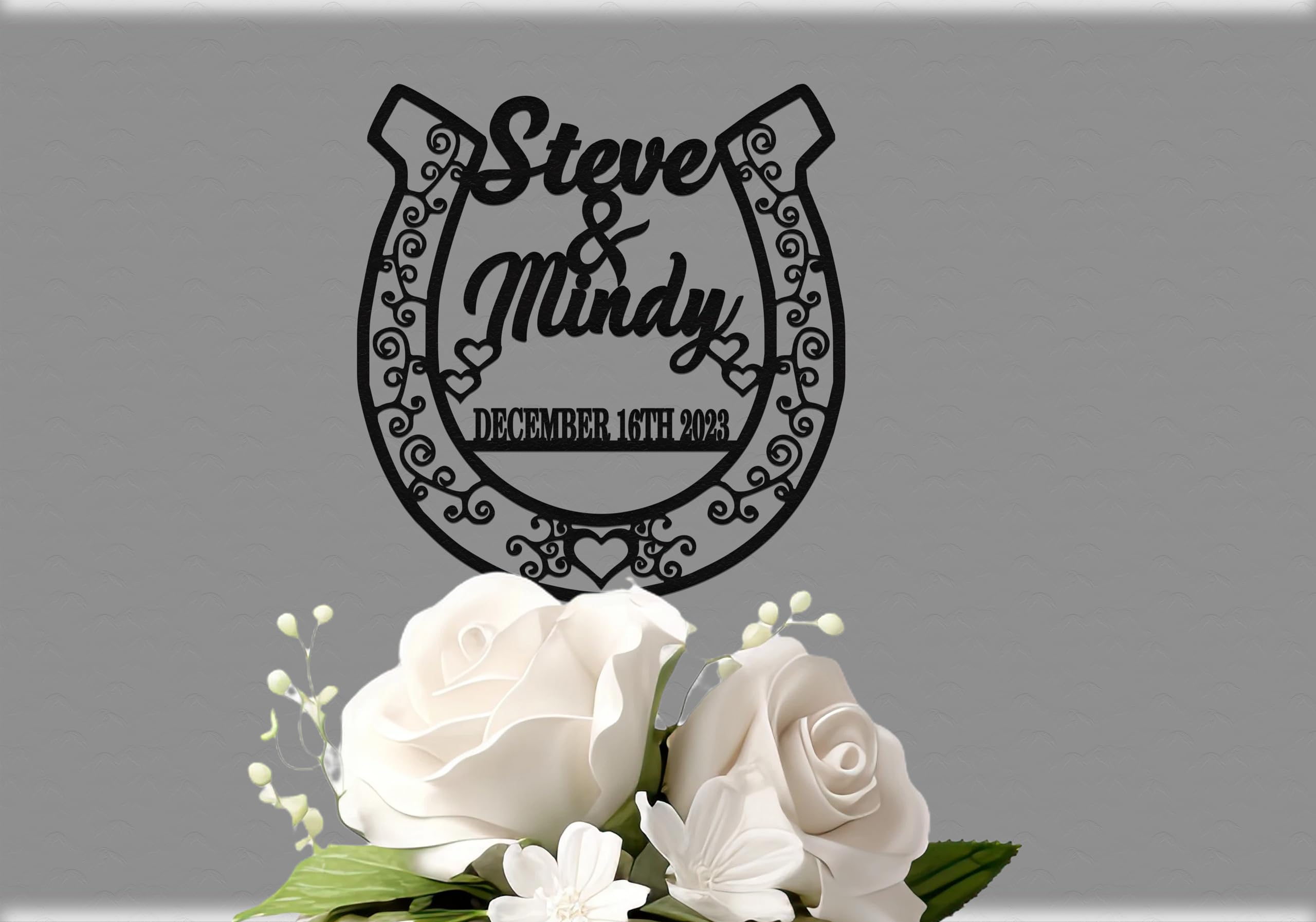 Personalized Horseshoe Cake Topper - Rustic Cowboy & Cowgirl Wedding Cake Decor - Custom Anniversary, Birthday & Quinceañera Cake Sign - Perfect for Western Themed Parties, Country Weddings & Special Celebrations