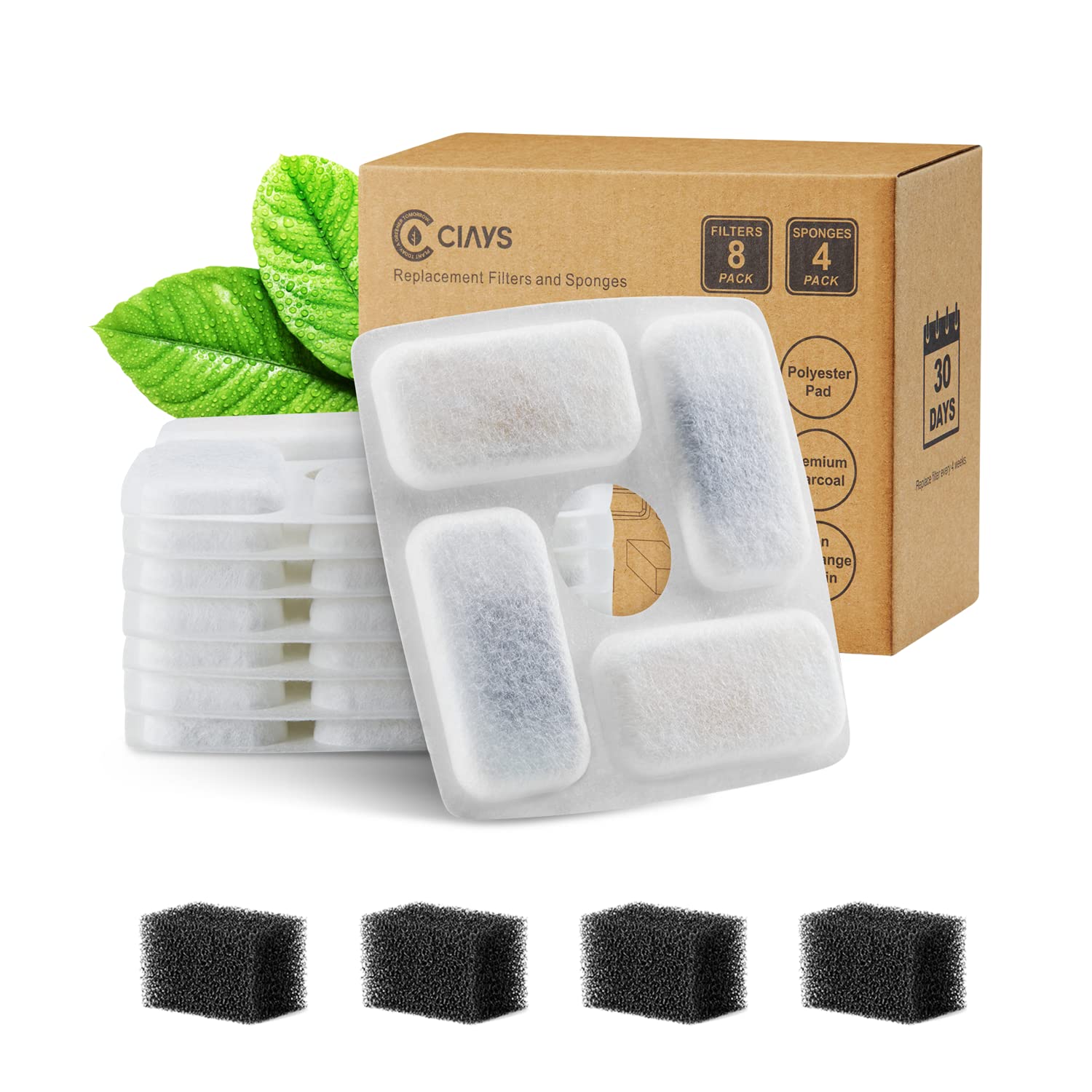 Ciays 12-Pack Replacement Filters for 84oz/2.5L Automatic Cat Water Fountain & Dog Water Dispenser - Compatible with Pet Drinking Fountains - Keep Water Fresh for Cats & Dogs at Home or Office