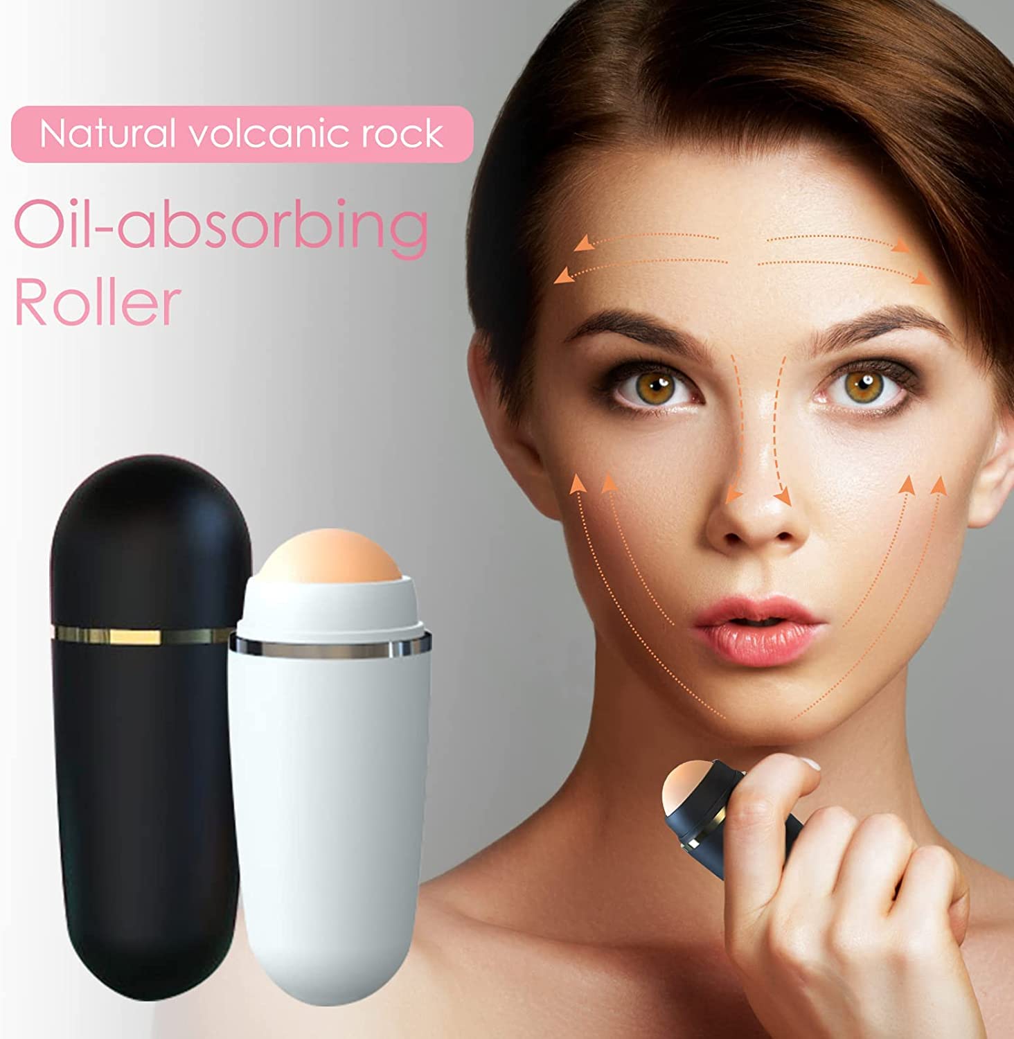 Oil Control Face Roller - Double Headed Volcanic Stone Roller for Oily Skin, Portable & Reusable Oil Absorbing Beauty Tool - Perfect for Daily Skincare, Travel & On-the-Go Makeup Touch Ups