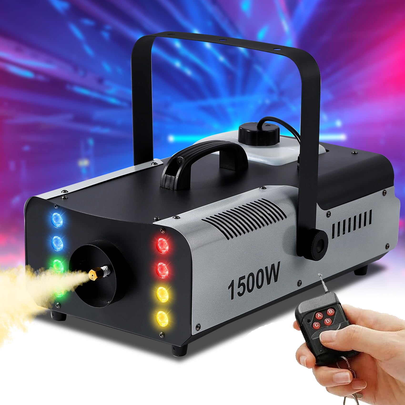 1500W TCFUNDY Fog Machine with RGB 8 LED Lights & Remote Control - Perfect for DJ Shows, Halloween Parties, Wedding Events, and Stage Performances