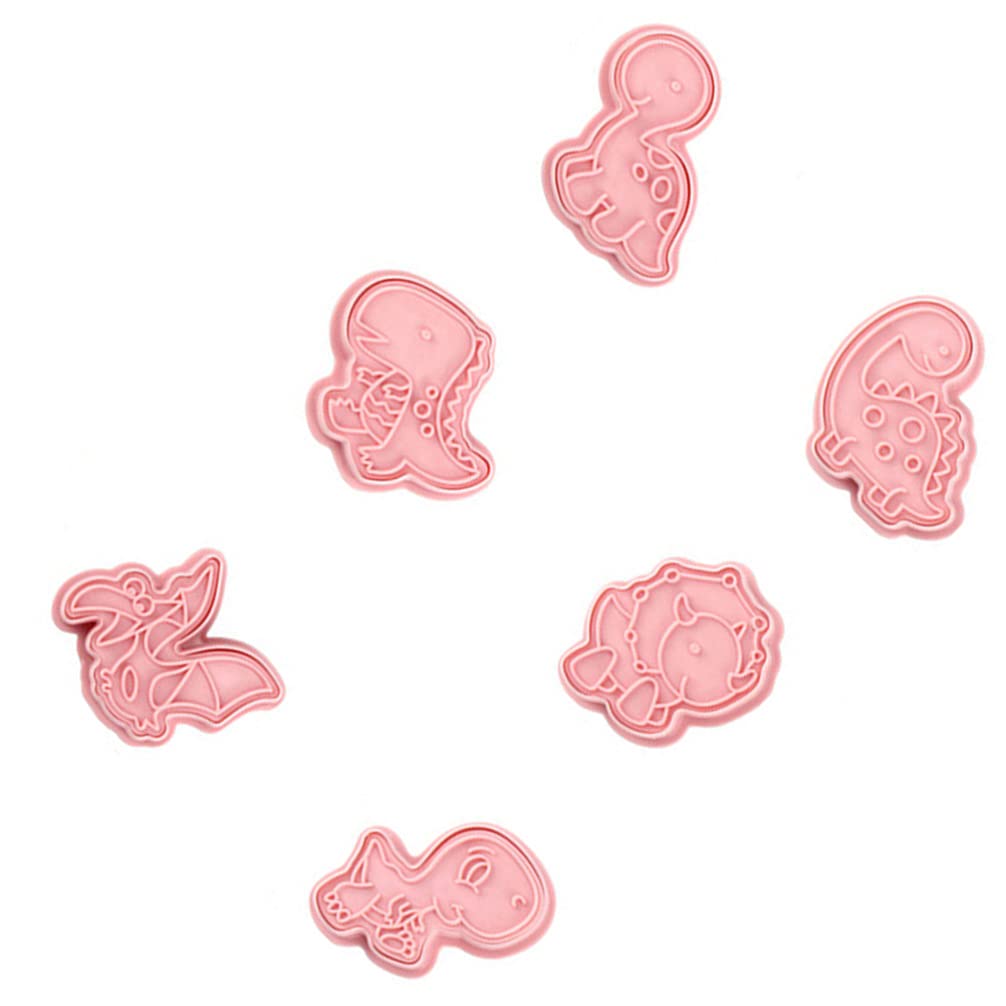 DOITOOL 6-Piece Dinosaur Cookie Cutters Set - 3D Plastic Baking Molds for Kids, Animal-Shaped Biscuit Cutters (Pink) - Perfect for Birthday Parties, Classroom Activities & Holiday Baking Fun