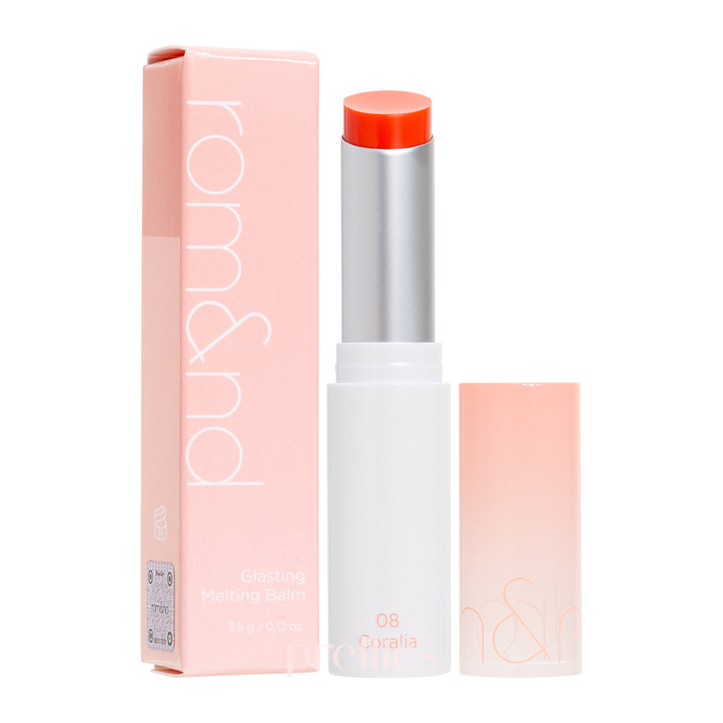 Rom&nd Glasting Melting Balm (08 Coralia) 3.5g - Hydrating Tinted Lip Balm with Shine | Perfect for Daily Moisture & Natural Makeup Look
