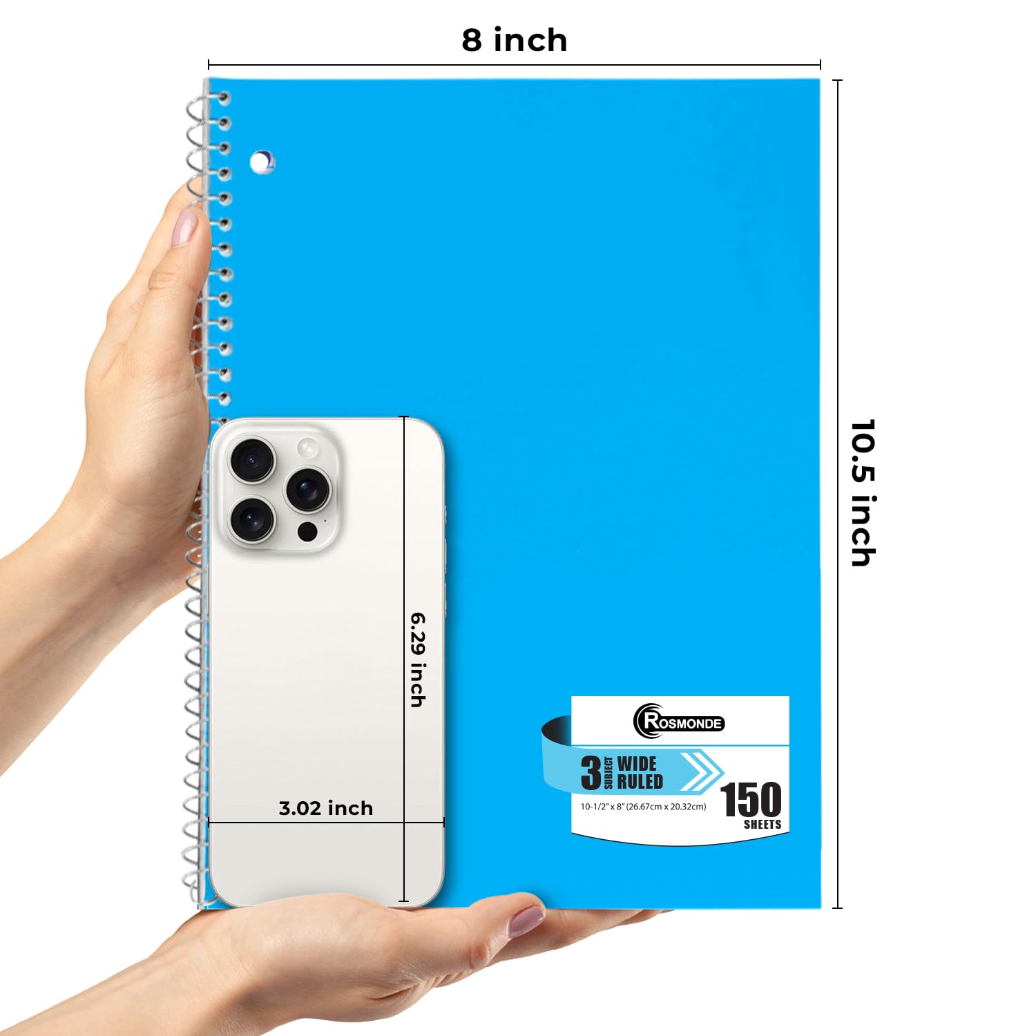 36 Pack 3 Subject Spiral Notebooks - Wide Ruled, Thick Paper, 300 Pages (150 Sheets), 8 x 10.5 Inch - Bulk School Supplies for Students, Teachers & Office Use | Perfect for Note Taking, Journaling & Homework Organization