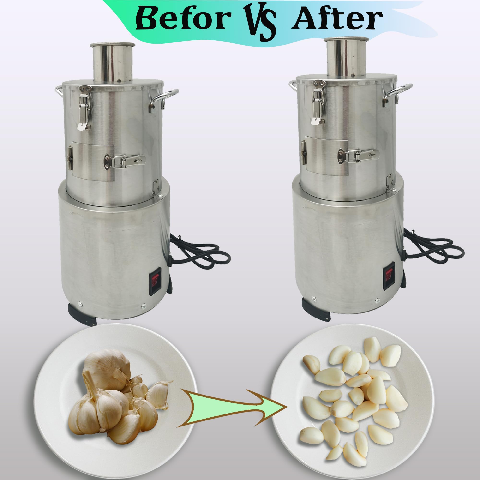 INTSUPERMAI Commercial Electric Garlic Peeler Machine - 110V Stainless Steel Garlic Peeling & Separator - High Capacity 77lbs/h for Restaurants, Kitchens & Food Processing - Perfect for Bulk Garlic Peeling in Catering, Grocery Stores & Home Use