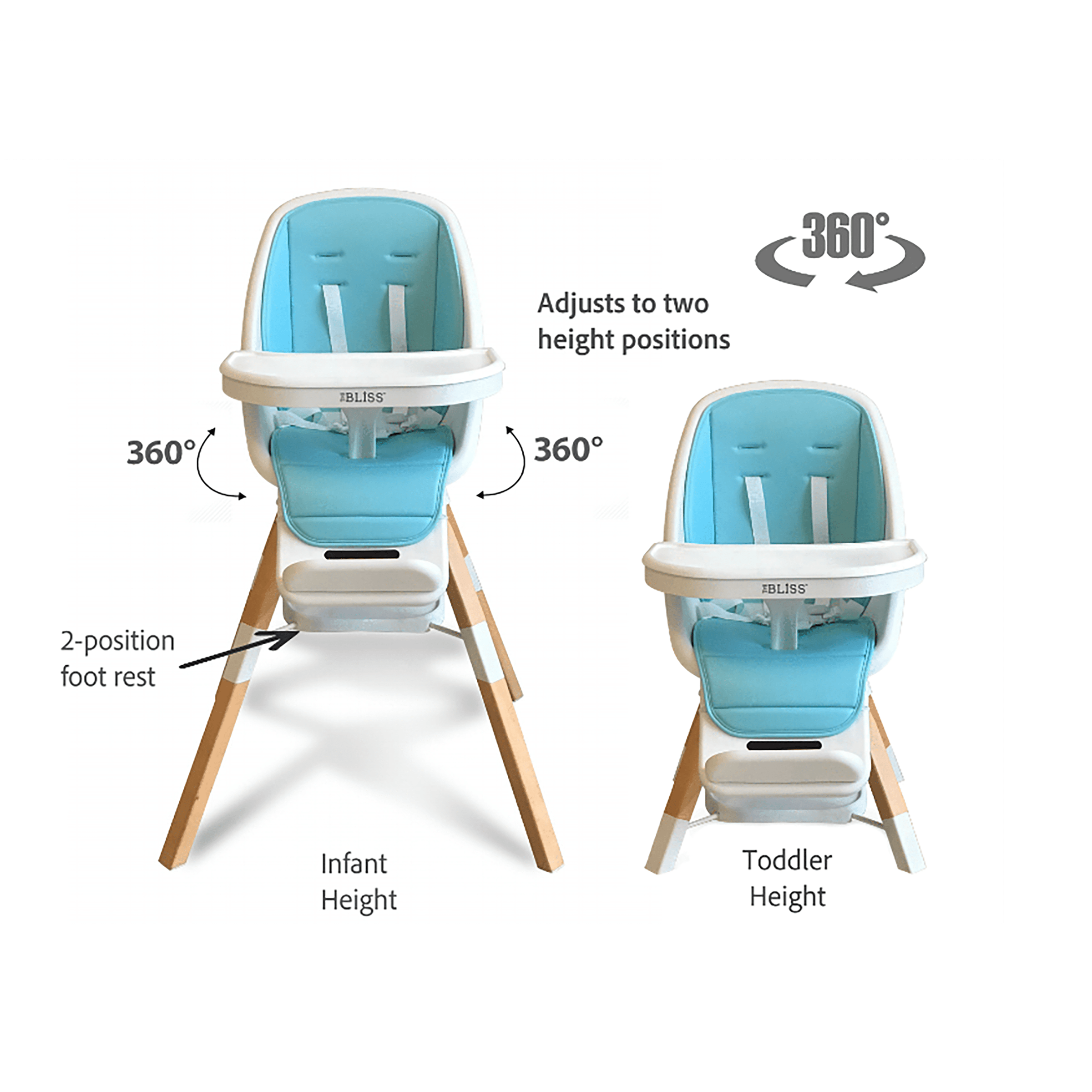 TruBliss 360° Rotating High Chair for Babies & Toddlers - Adjustable Height Convertible Baby Feeding Seat with Removable Tray - Perfect for Dining, Weaning & Playtime at Home