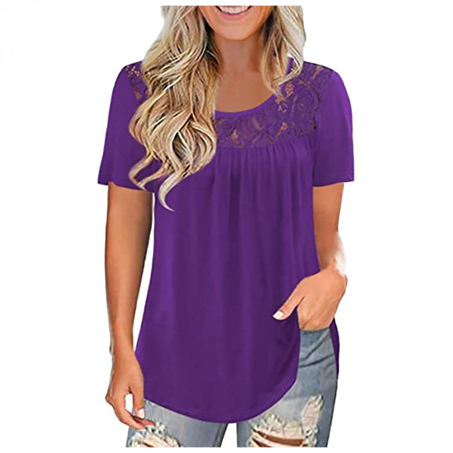 Masbird Women's Plus Size Summer Short Sleeve Graphic Print O-Neck Tunic Top Blouse - Casual Comfort Shirt for Beach, Office & Everyday Wear