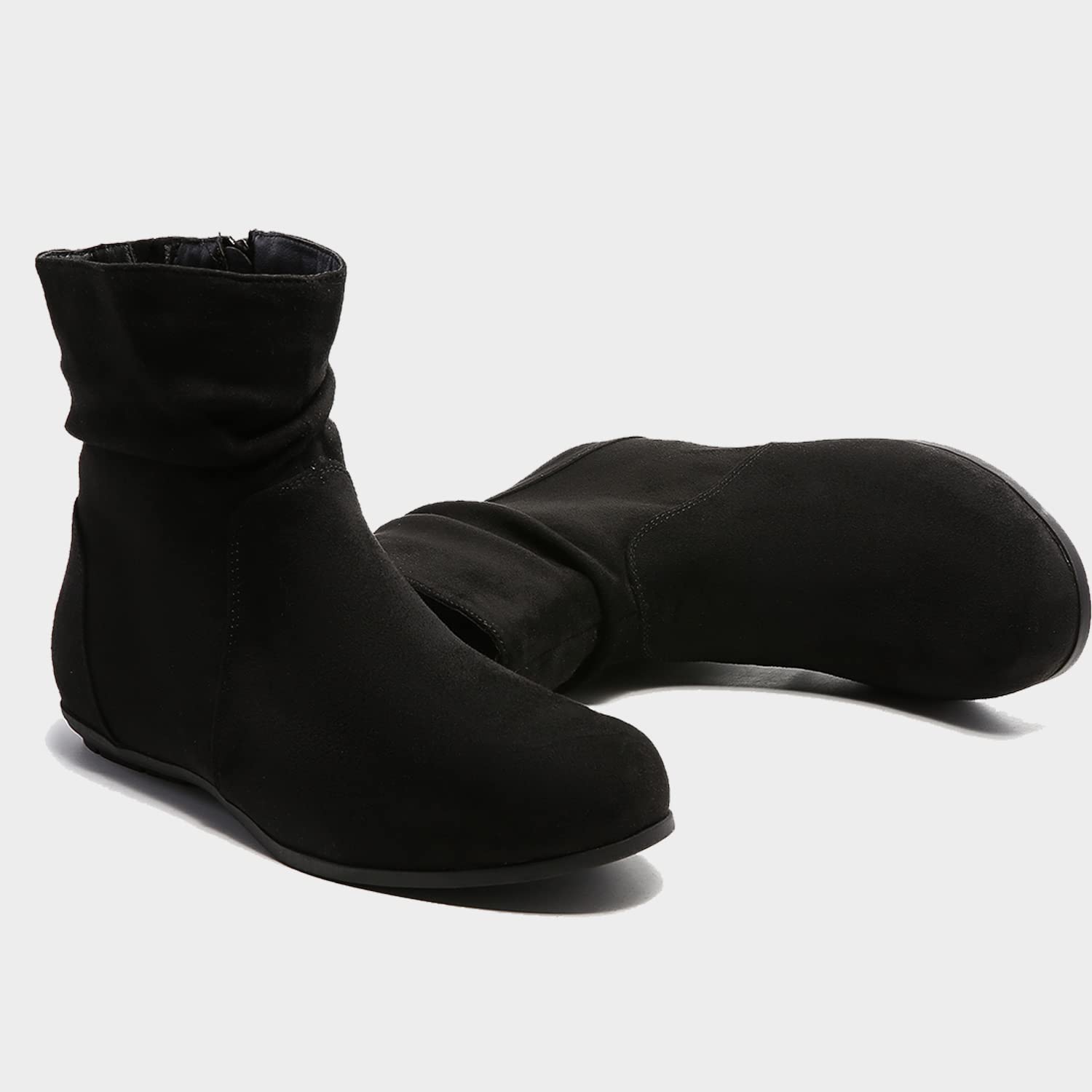 Luoika Women's Wide Width Ankle Boots - Black & Brown Low Heel Side Zipper Booties for Comfort & Style | Perfect for Work, Casual Outfits & Fall/Winter Fashion