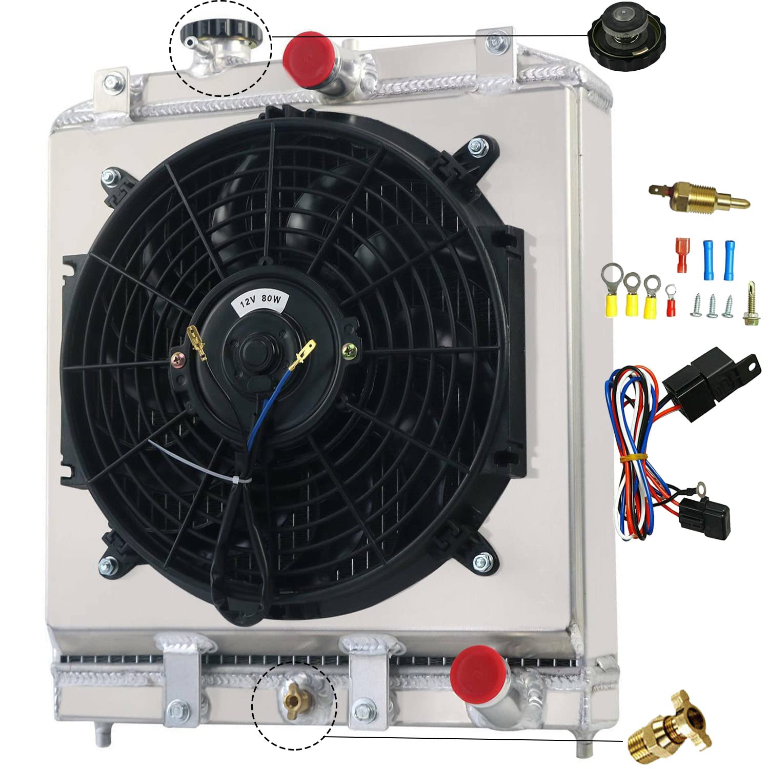 4-Row Aluminum Radiator for 1992-2000 Honda Civic EJ/EK/EG/DEL with D15/D16 Engine - Includes Shroud Fan & Relay Kit - Perfect for Engine Cooling & Performance Upgrades (Fits 1993-1999 Models) - Ideal for Daily Driving, Racing & Hot Weather Conditions