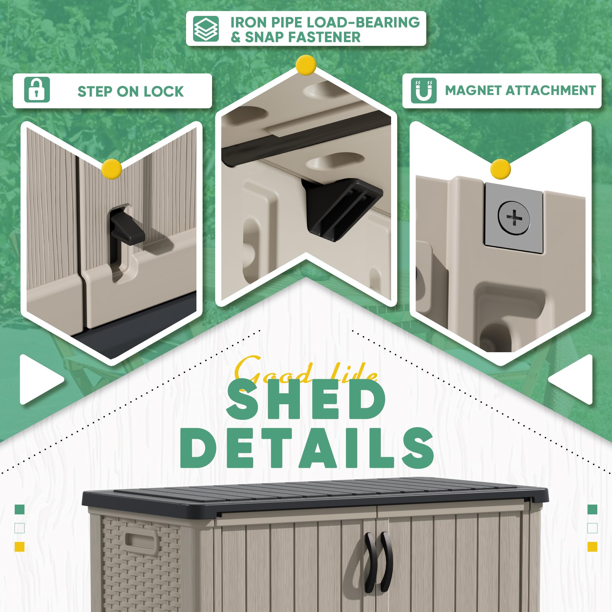 Devoko 26 Cu Ft Outdoor Storage Cabinet with Lockable Doors - Waterproof Horizontal Storage Shed for Patio, Garden Tools, Cushions & Accessories (Beige) | Perfect for Backyard, Garage & Poolside Organization
