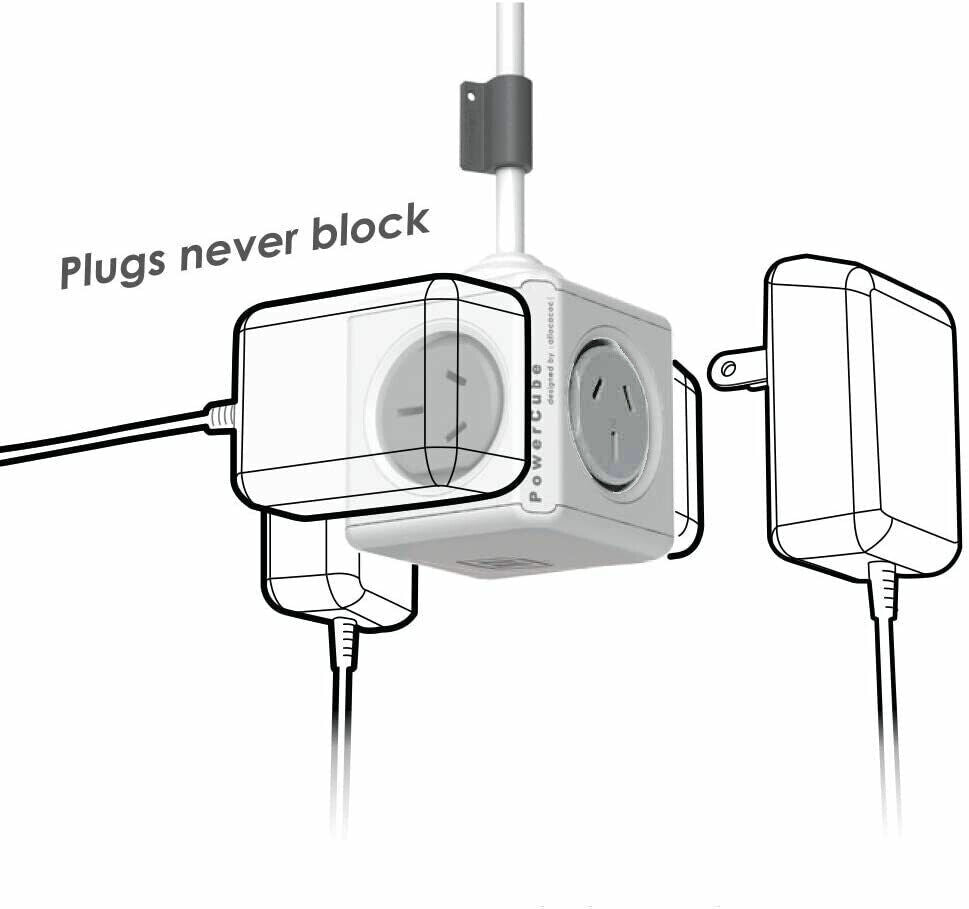 Allocacoc PowerCube with 4 Outlets & 2 USB Ports - 1.5m White Extension Cord for Home, Office, and Travel Charging Needs
