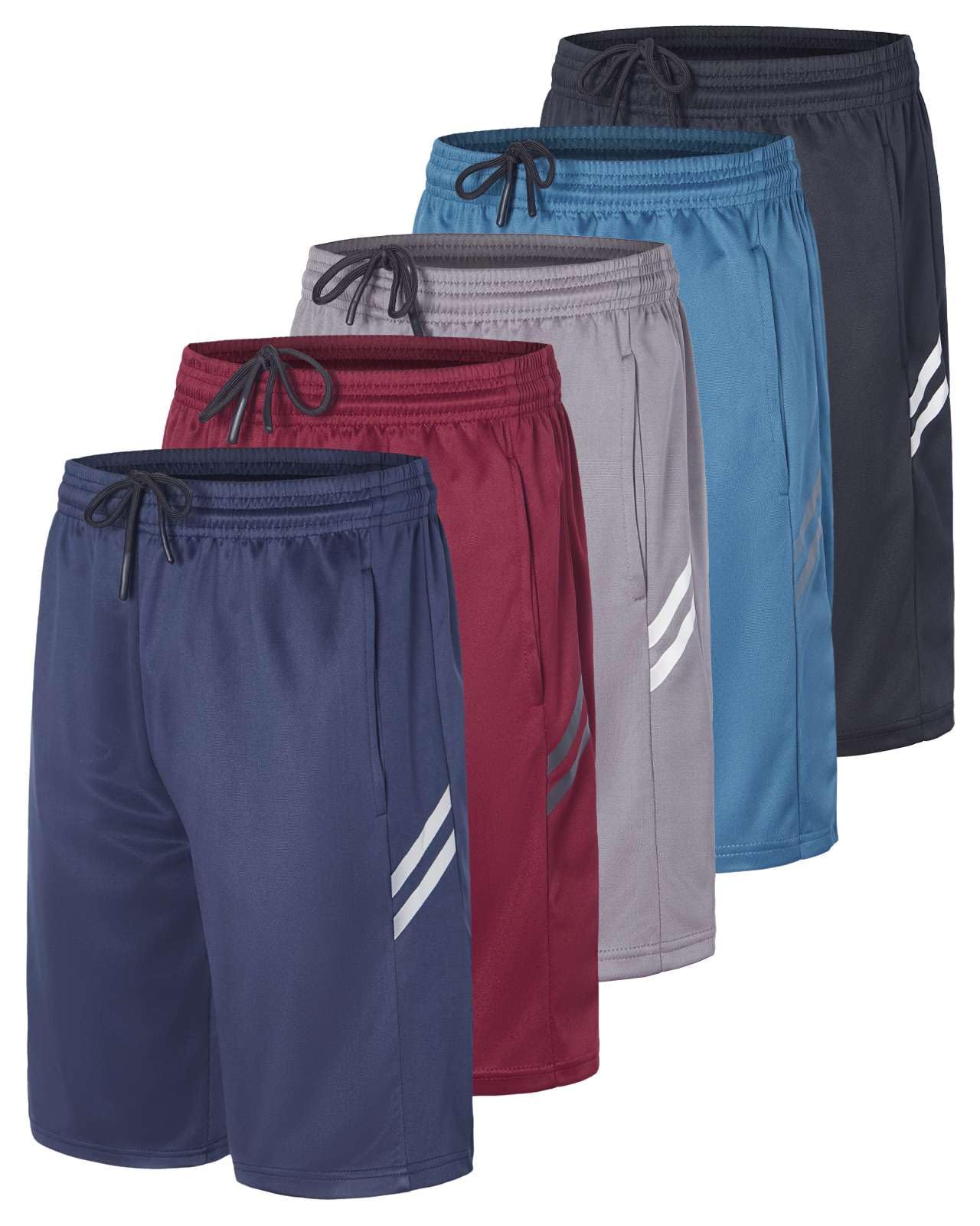 Real Essentials 5-Pack Boys' Athletic Basketball Shorts with Pockets - Breathable Quick-Dry Youth Sports Shorts for Ages 4-18 - Perfect for Basketball, Gym, Running & Casual Wear