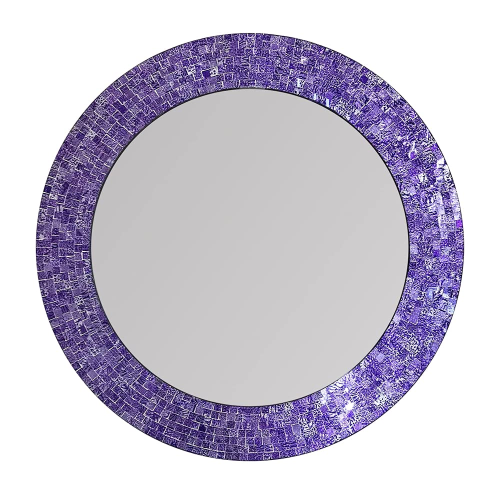 DecorShore 24 Inch Purple Mosaic Wall Mirror - UV Resistant Decorative Bathroom Mirror for Vanity, Bedroom & Living Room Décor