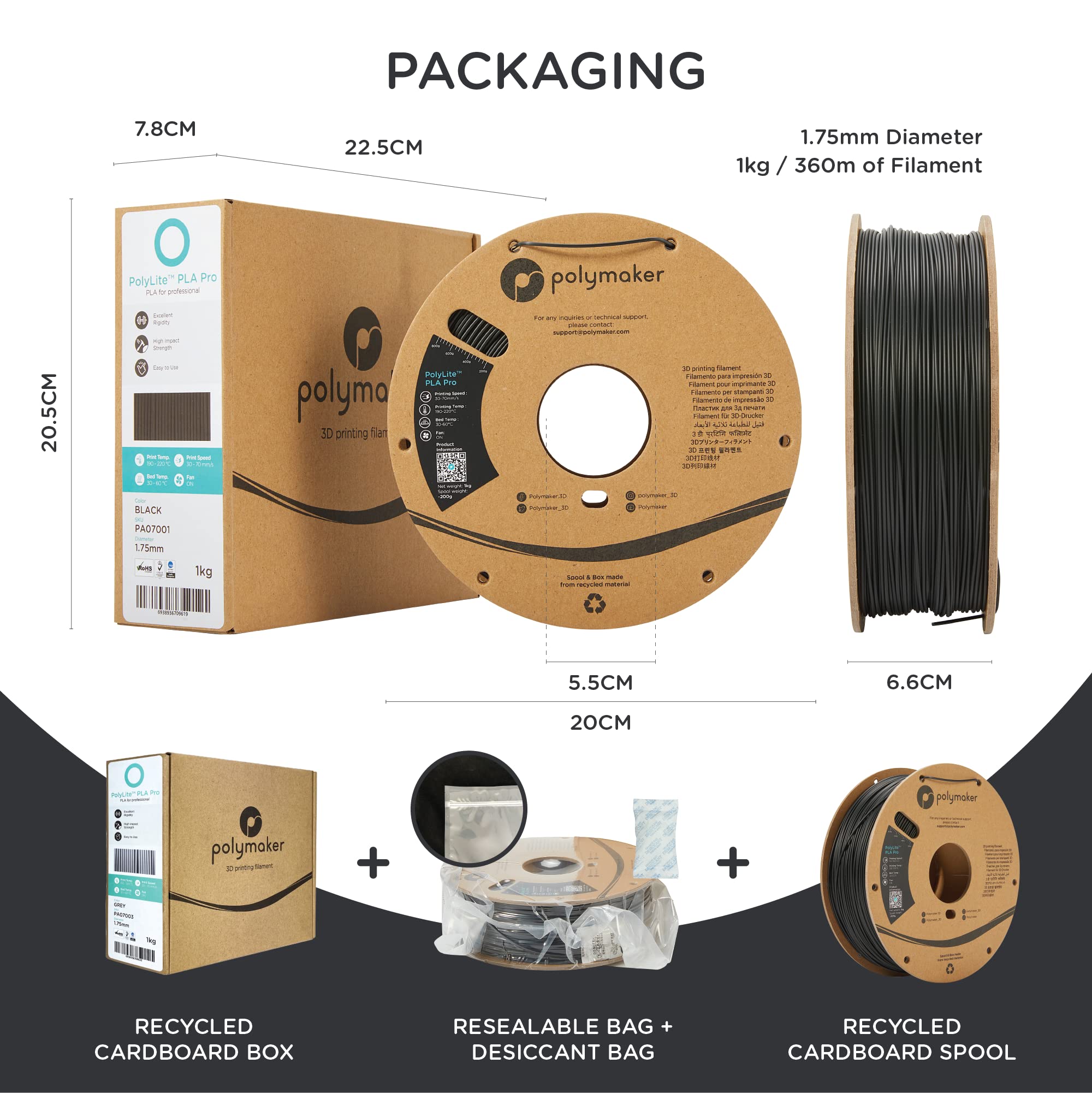 Polymaker PLA PRO 3D Printer Filament 1.75mm - 1kg Spool Light Green | High Strength, Tough & Rigid PLA Filament for Smooth 3D Printing | Ideal for Prototypes, DIY Projects & Functional Parts