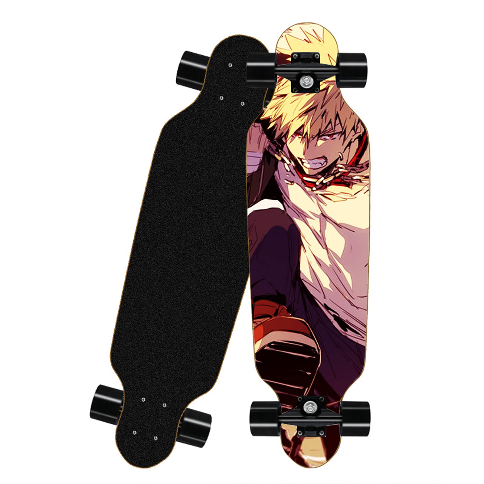 My Hero Academia Anime Skateboard - Bakugou Katsuki 31-Inch Professional Mini Longboard with 8-Layer Maple Deck & 4-Wheel Cruiser - Perfect for Street Skating, Commuting, and Anime Fans Collection