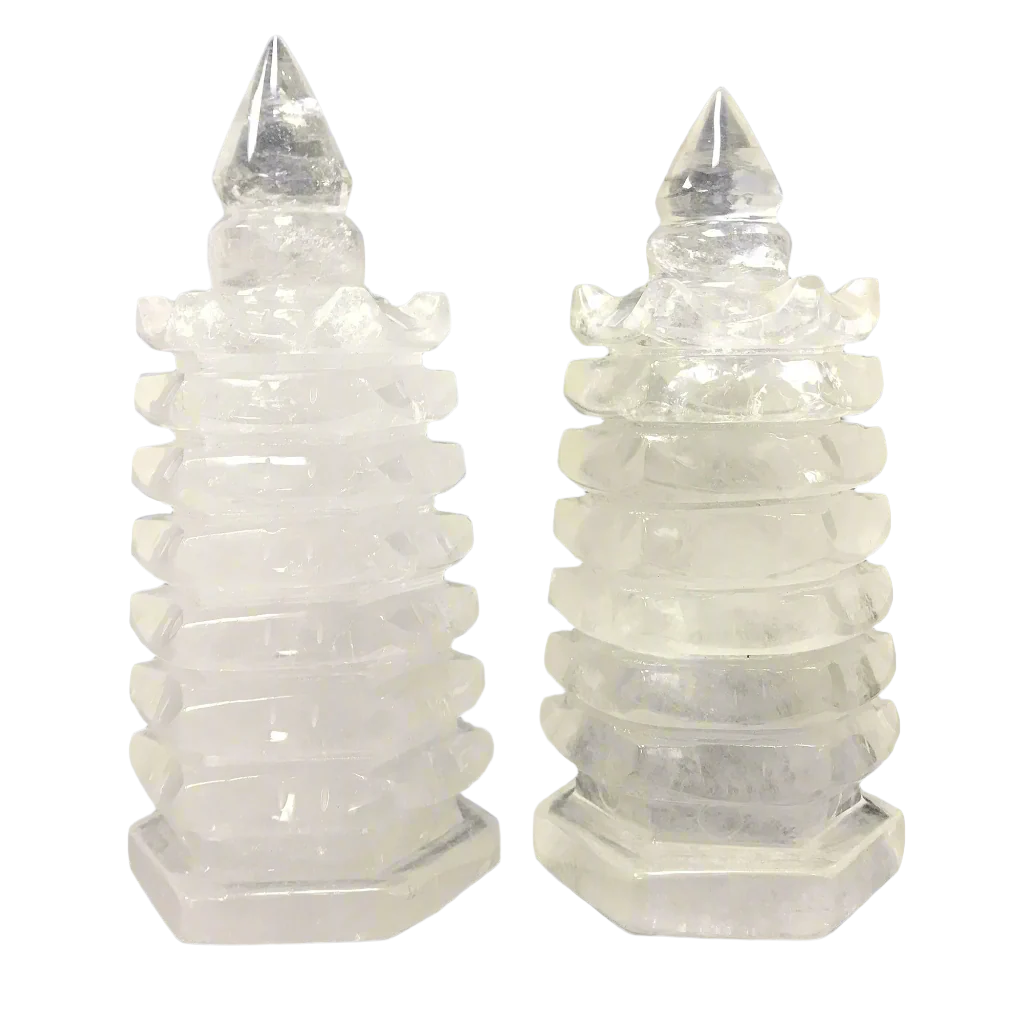 Natural Clear Quartz Crystal Pagoda Towers for Feng Shui Decor, Home Display & Positive Energy – Perfect for Meditation, Office Desk & Spiritual Healing (12-Piece Set)