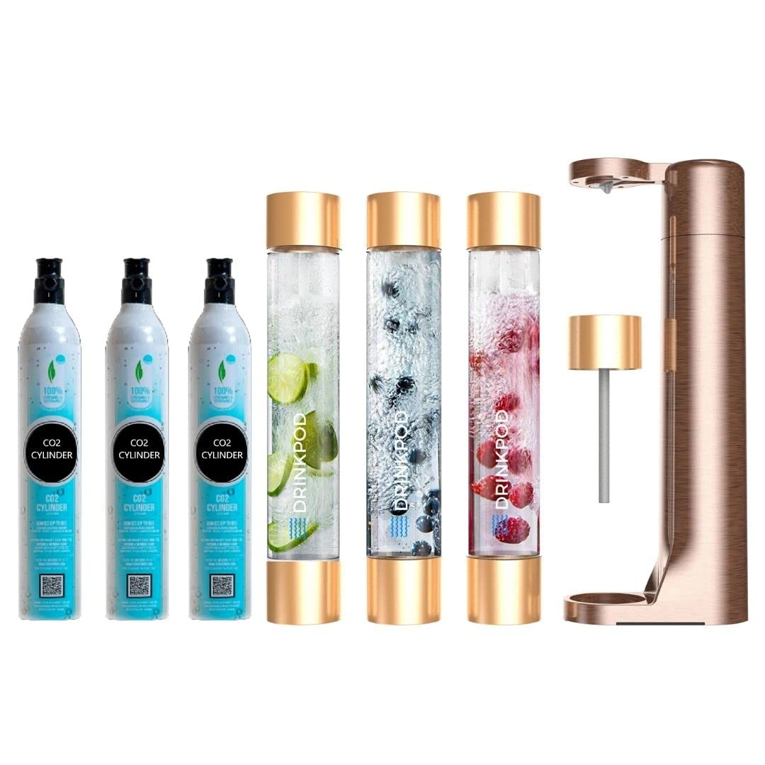 FIZZpod Soda Maker Machine - Make Sparkling Water, Juice, Coffee & Cocktails at Home | Includes 3 BPA-Free Bottles, 3 Caps & CO2 Carbonator (3 Cylinders Included) | Perfect for Kitchen, Office & Party Beverages