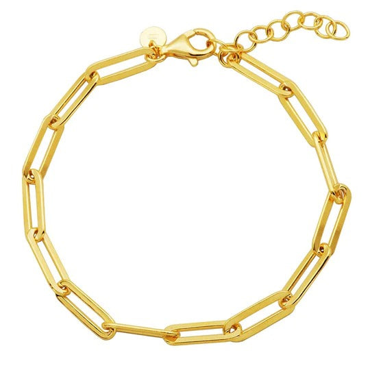 Gold Plated Silver Paperclip Chain Bracelet for Women - Trendy Minimalist Jewelry for Everyday Wear & Layering